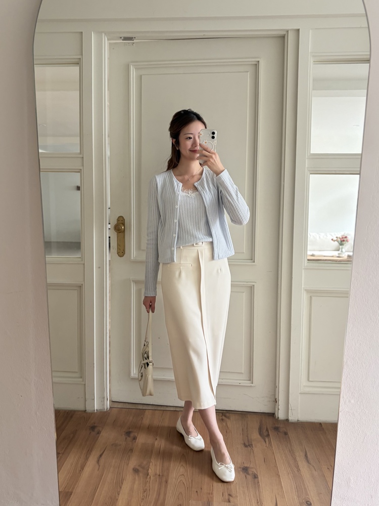 Belted Pencil Skirt (Ivory)