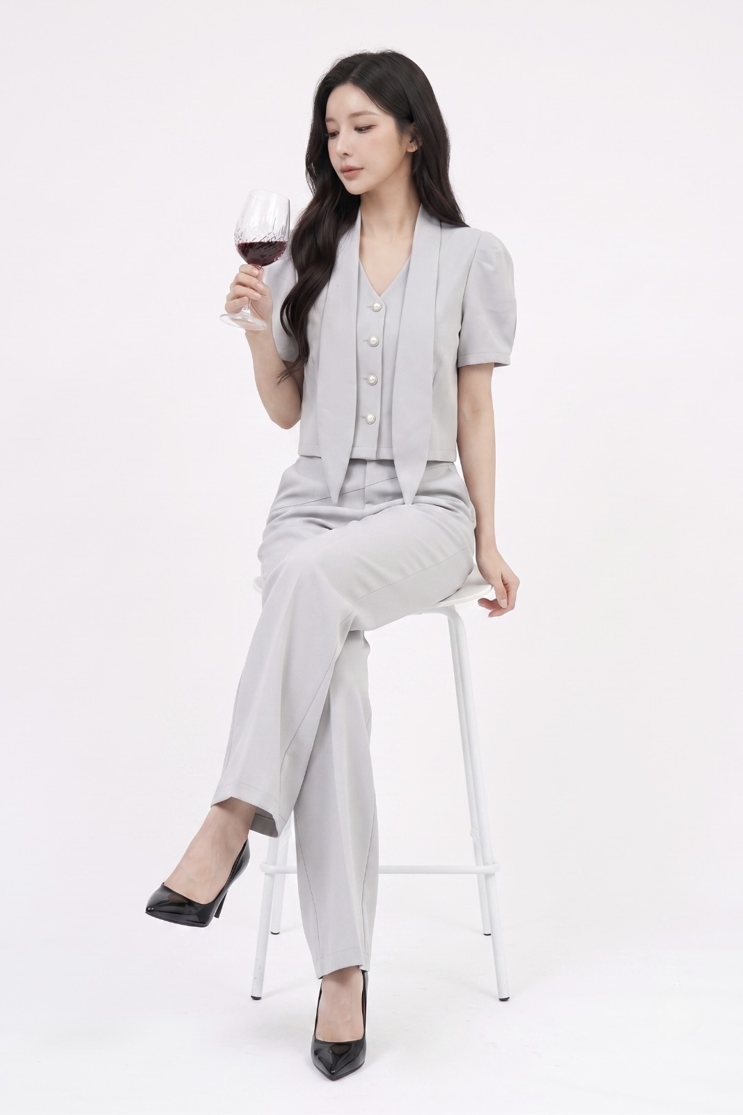 2151BB Elara Pearl Tie-Neck Blouse
