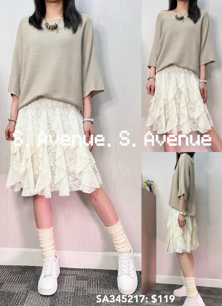 SA345217: 中袖一字膊蝙蝠線top