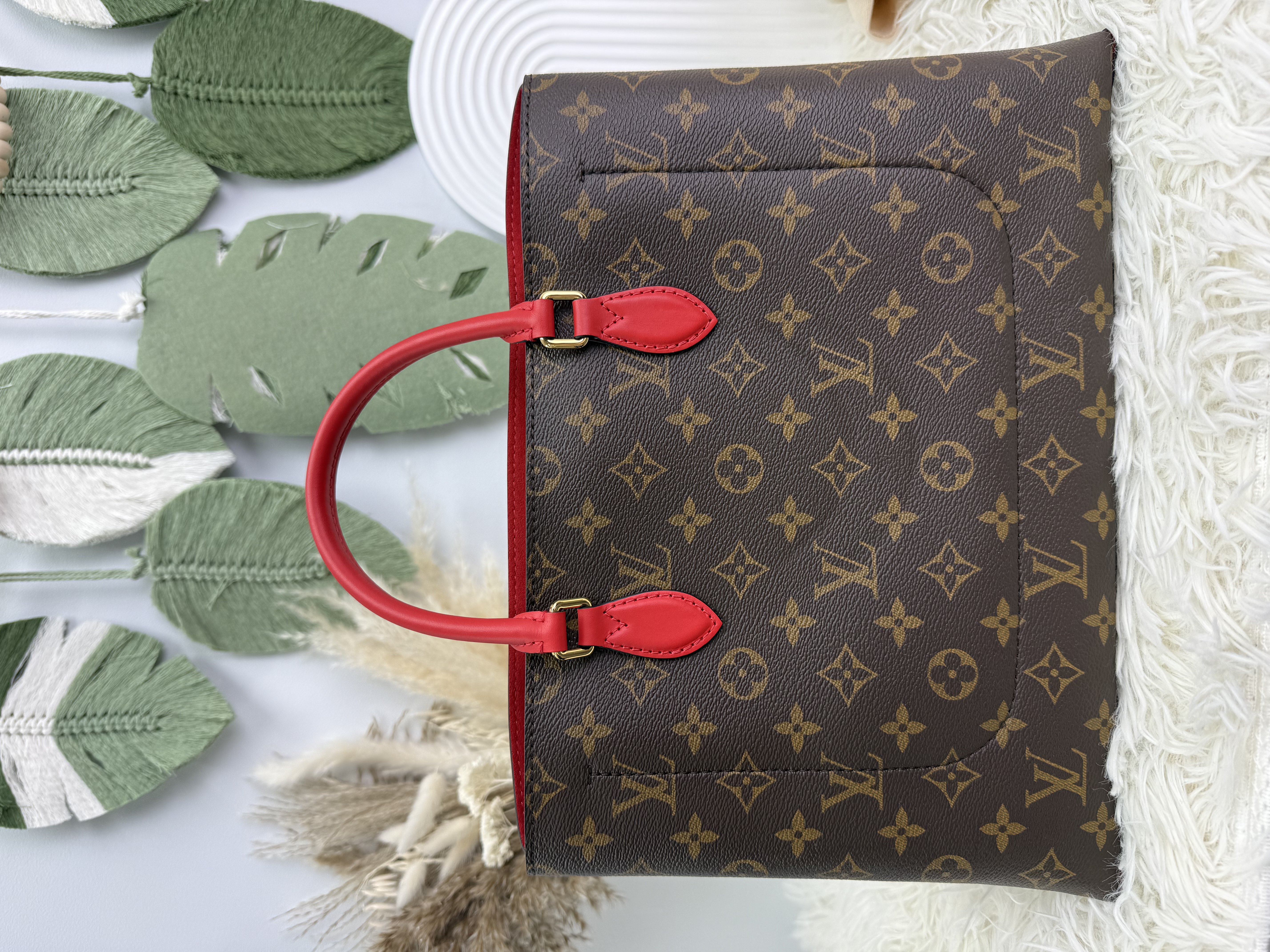 LV👜閑置品 ❣️Flower Tote老花拼红色TOTE BAG 有塵袋