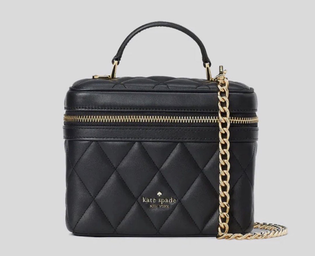 ✈️🇨🇦🇺🇸黑色菱格真皮Kate Spade ♠️ Outlet 小盒子鏈帶手袋現貨🖤😎