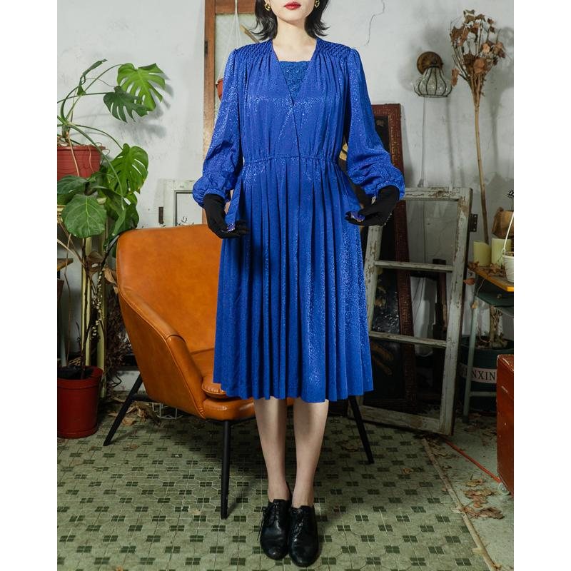 Vintage Elegant Shoulder Pleated Detail Royal Belt Day & Night Dress with Original Belt (MT1608-160)