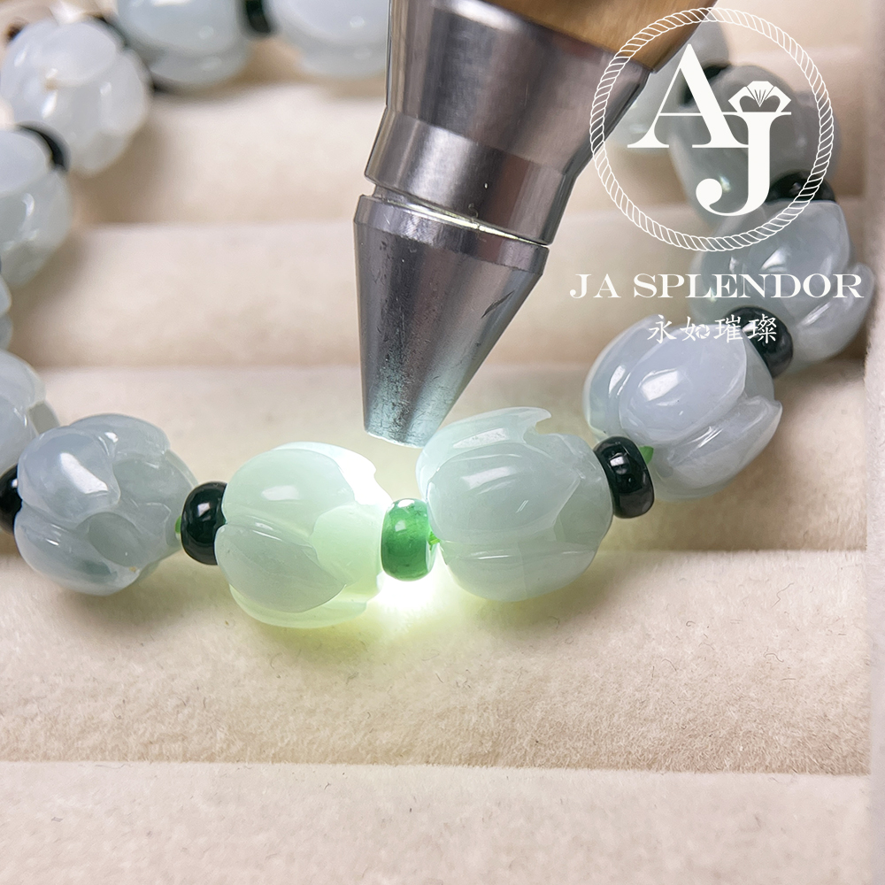 JB-257- 膠潤晴水藍綠色立體蓮花純銀吊墜 (送鈦鋼項鏈)