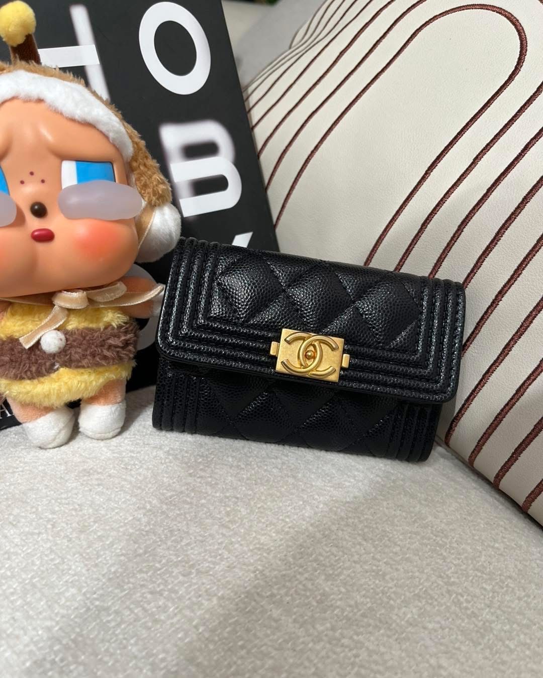 Chanel boy card holder 黑色荔枝牛皮 100%Authentic,99%New ✅chip✅塵袋✅盒