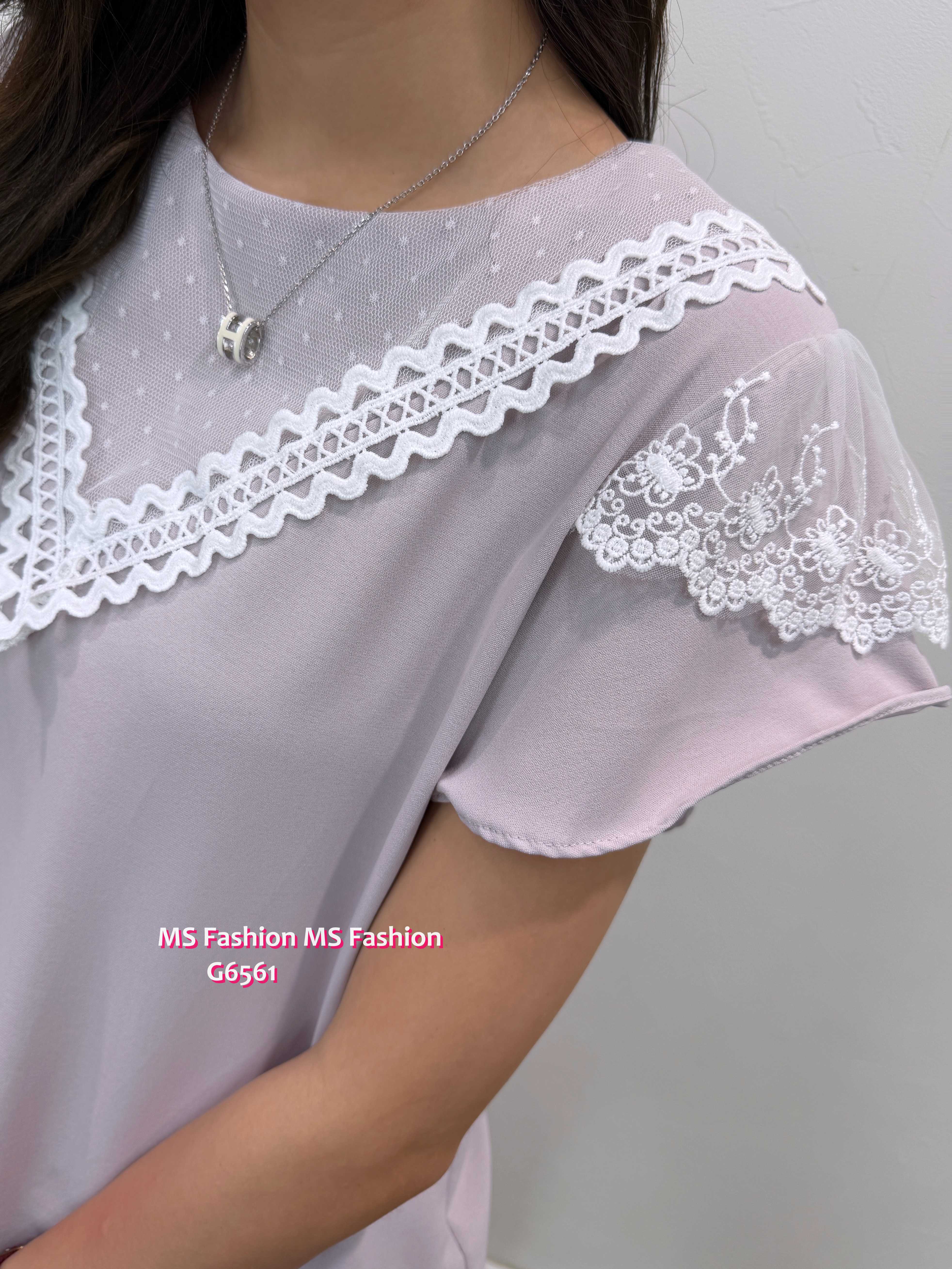 G6561 波浪V lace pattern top