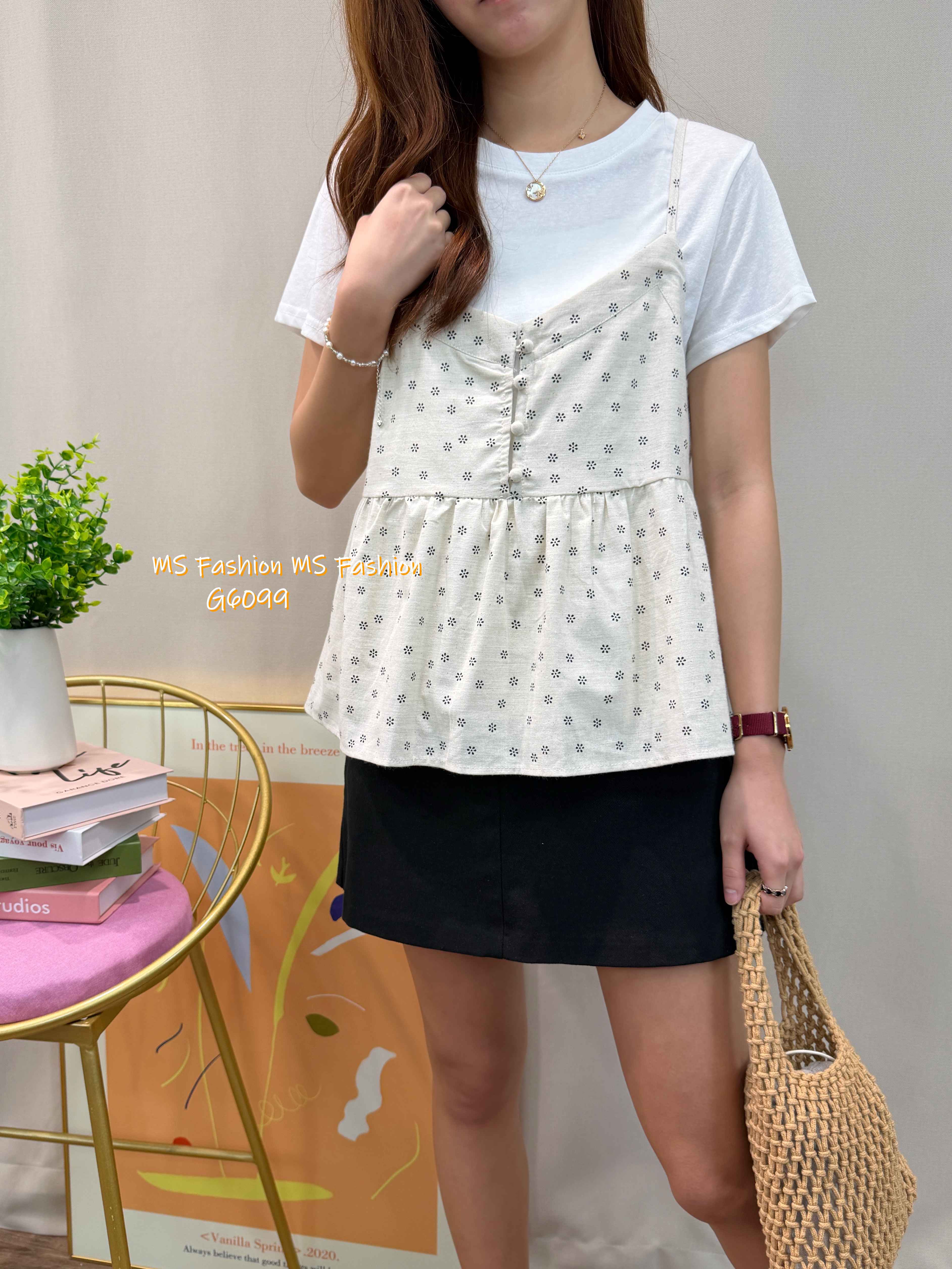 G6099 韓國🇰🇷吊帶背心+tee set