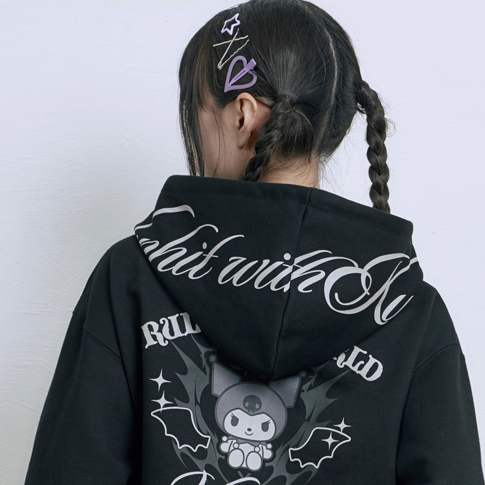 Venhit x Kuromi VK Serif Lettering Side Zip-up Hoodie Black