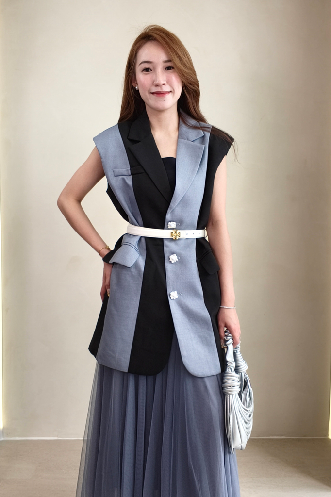 10141398+13141399 Two-Tone Longline Blazer & Shorts Set