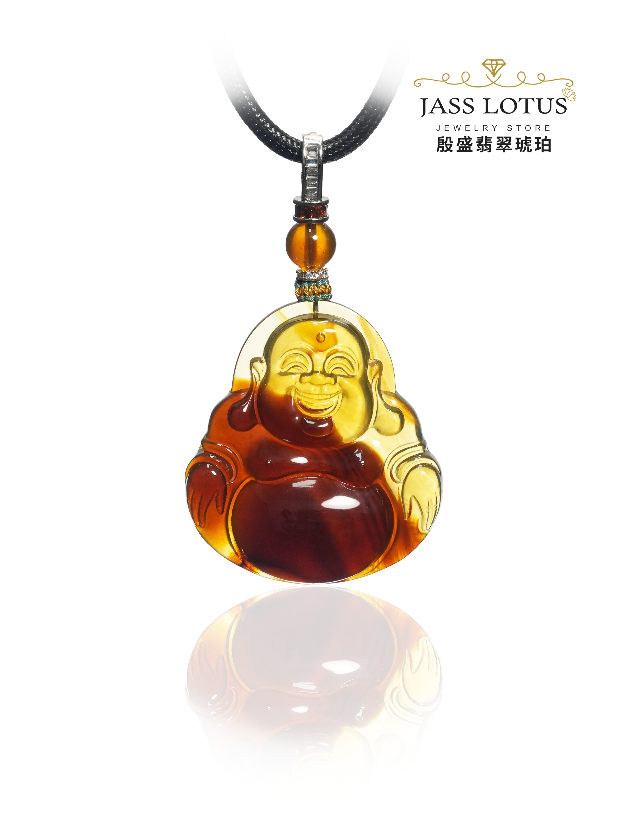 緬甸天然琥珀特色雙色珀福笑佛吊墜