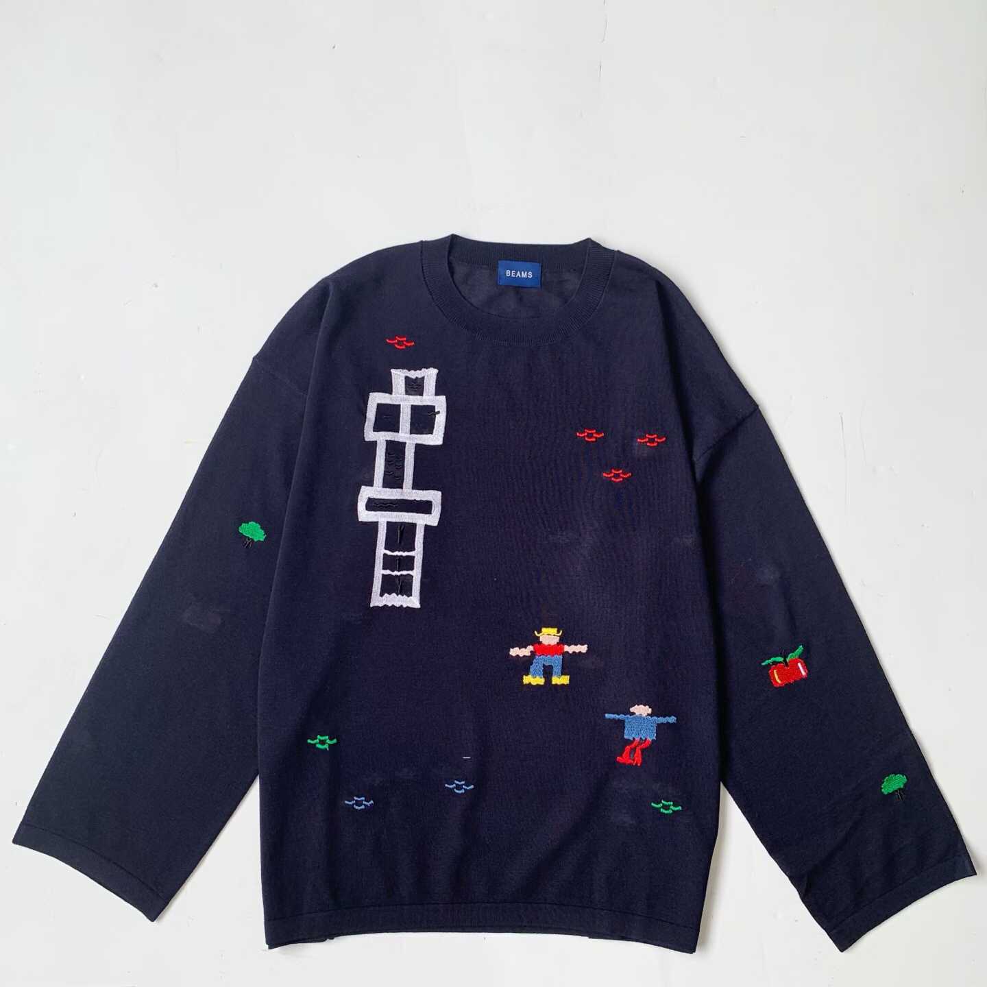 預訂 Beamsboy 手作感刺繡圖樣圓領針織衫[貨號26A51414]