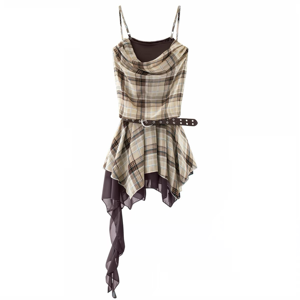 A031144 Sexy Y2K Plaid Spaghetti Strap Mini Dress