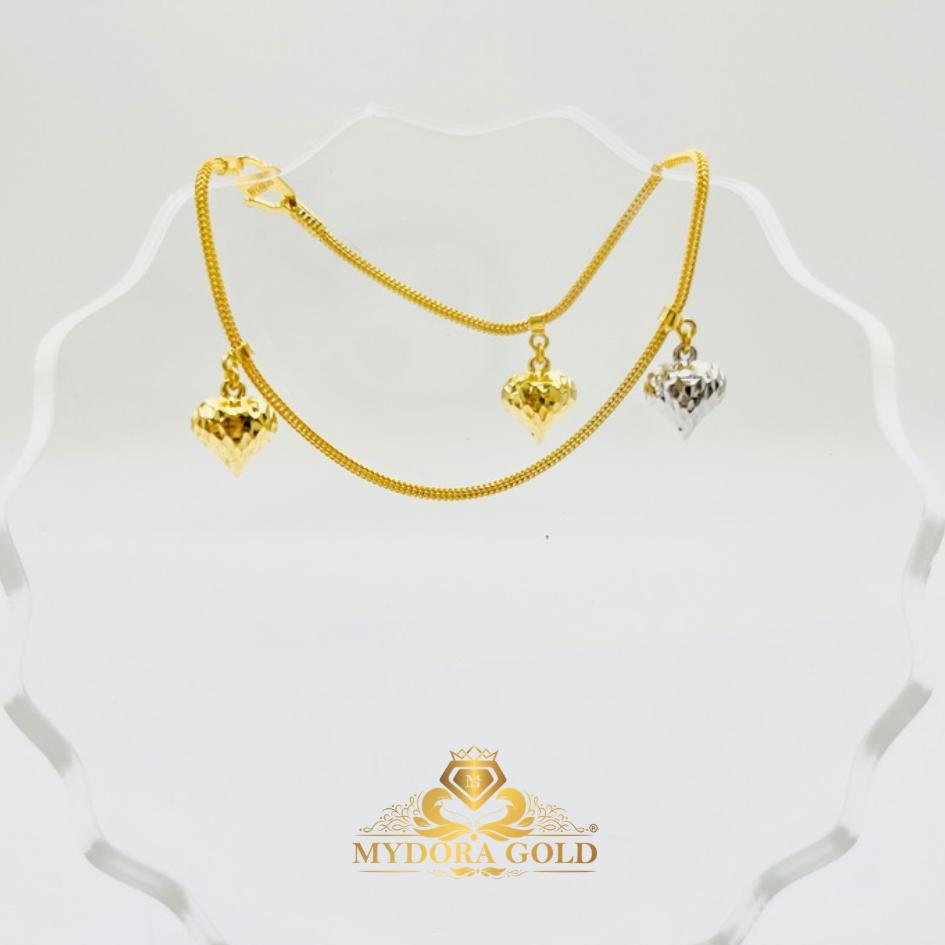 MYDORA Rantai Tangan PDR Gantung 3 Love Pahat (2C) l EMAS 916/22K