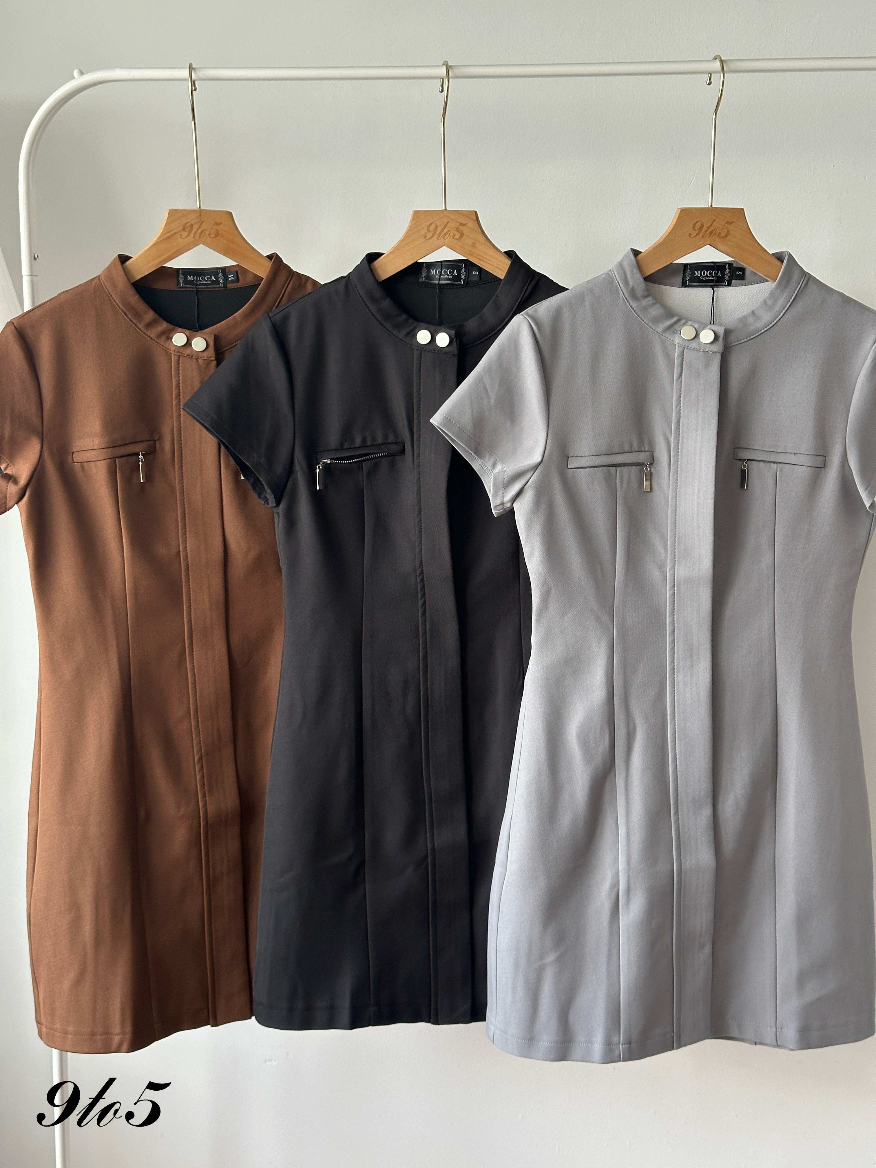 D2362 Short Sleeve Zipped Dress - 3 Colors 