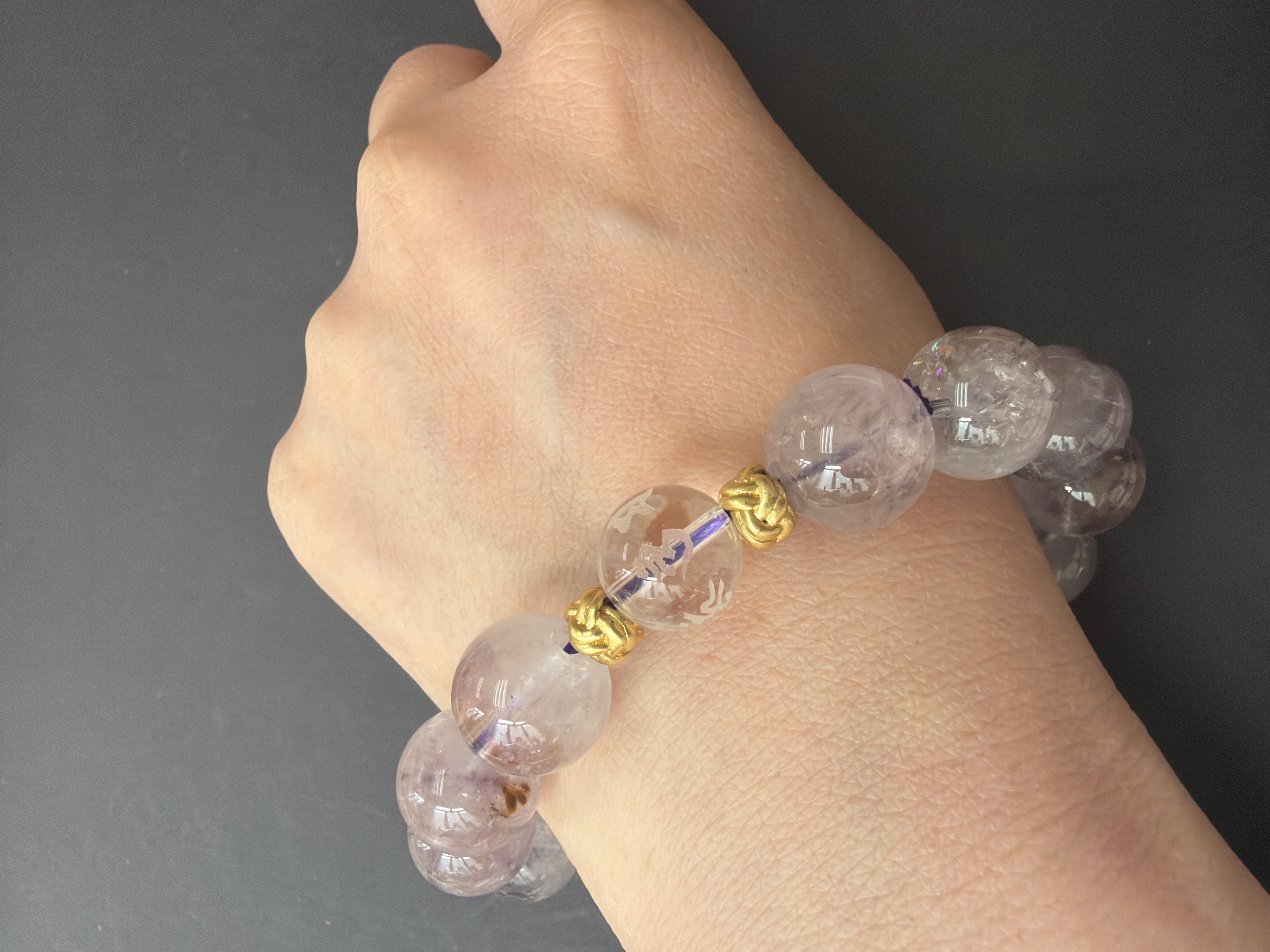 *大珠13mm 紫超七手串 配：六字大明咒白水晶（兩天大法會壇城加持）
