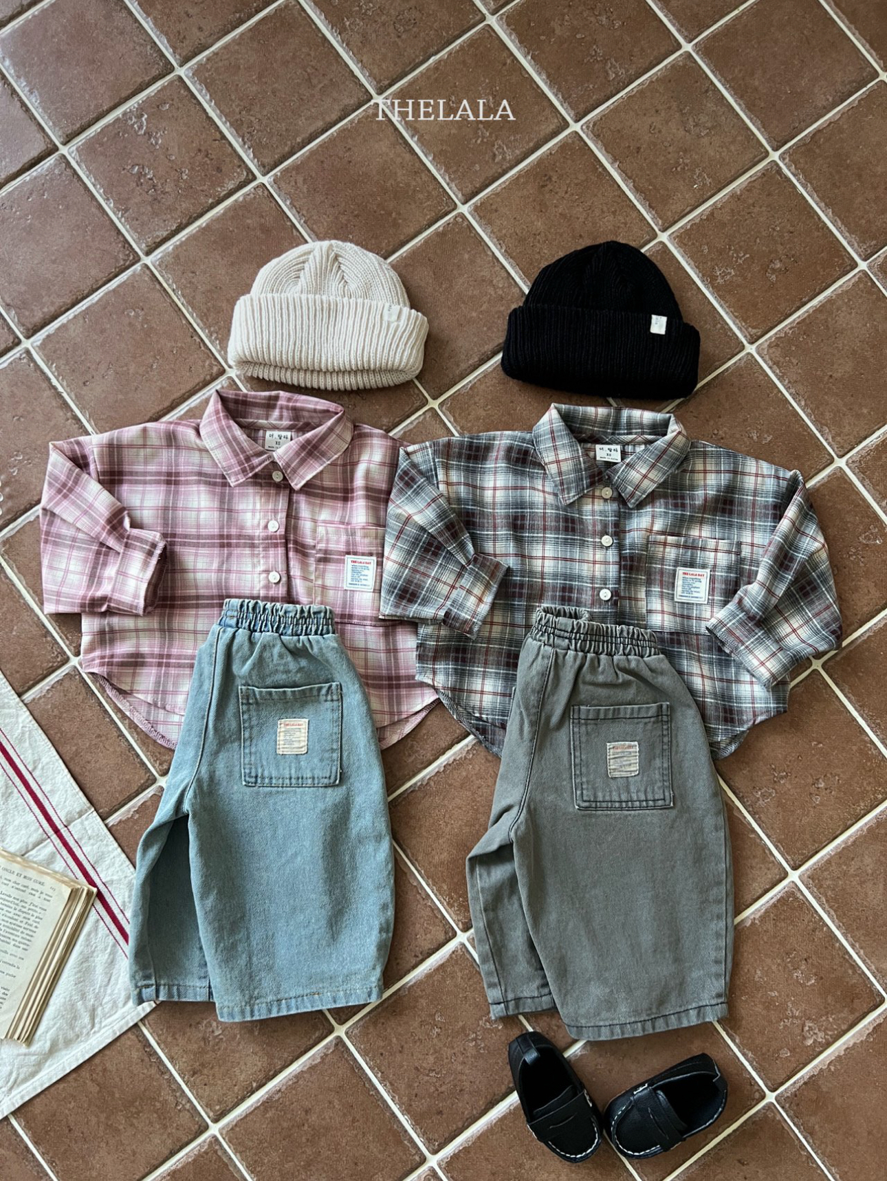 🌸預訂 韓國直送🌸🇰🇷THELALA兩色標籤口袋格紋長袖恤衫