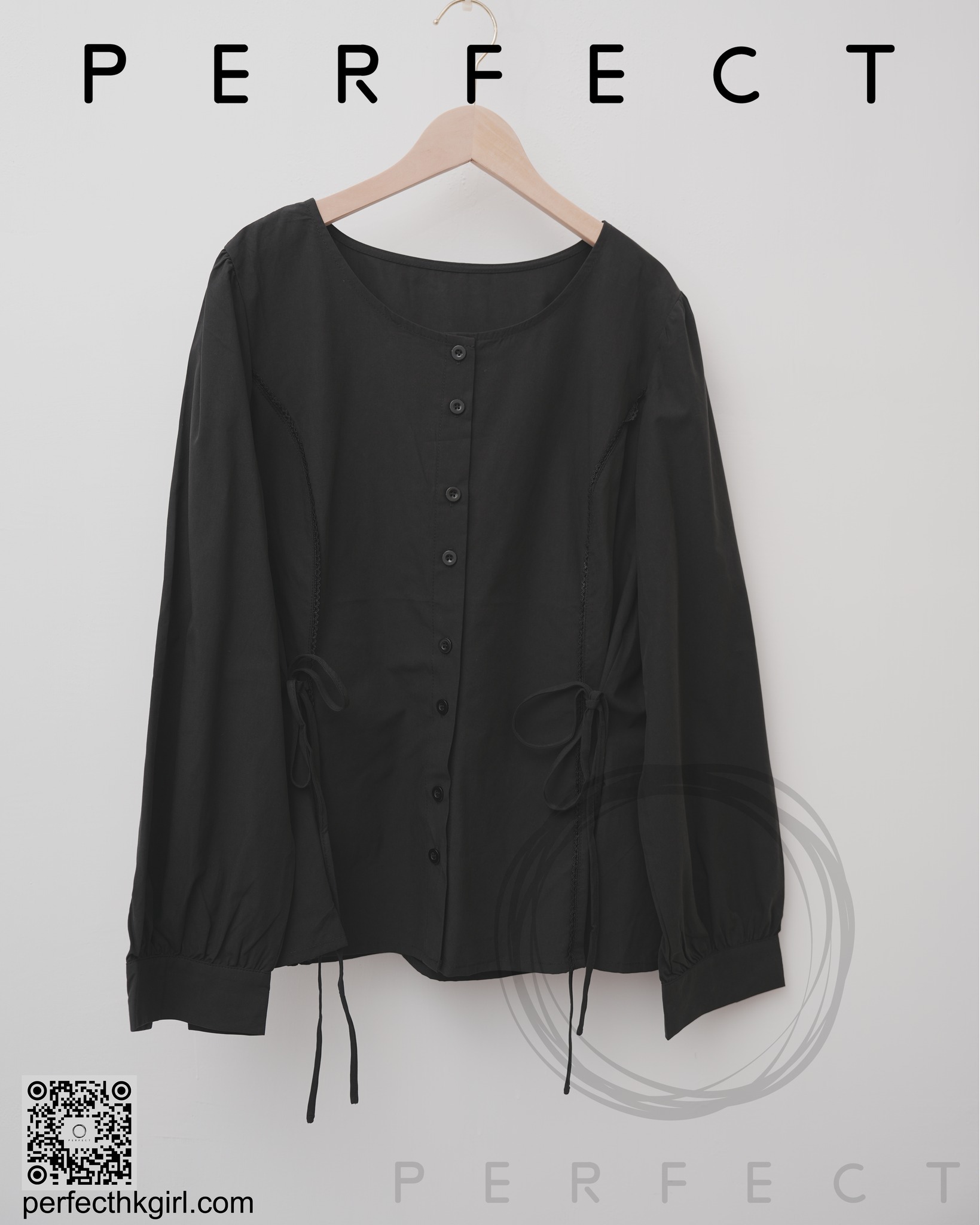 T0003_大圓領修腰蝴蝶綁帶上衣（顯瘦黑）