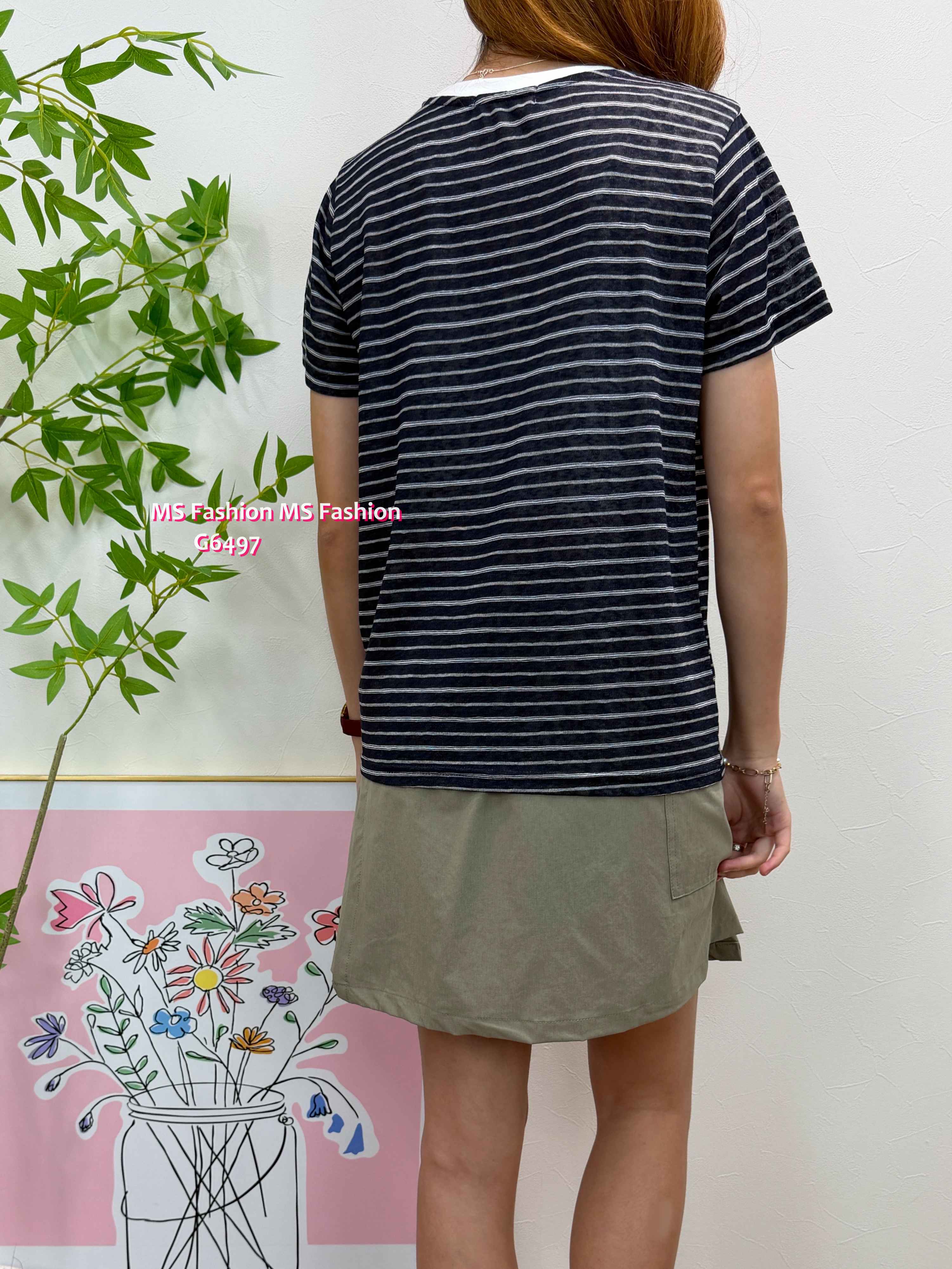 G6497 橫間南瓜print top