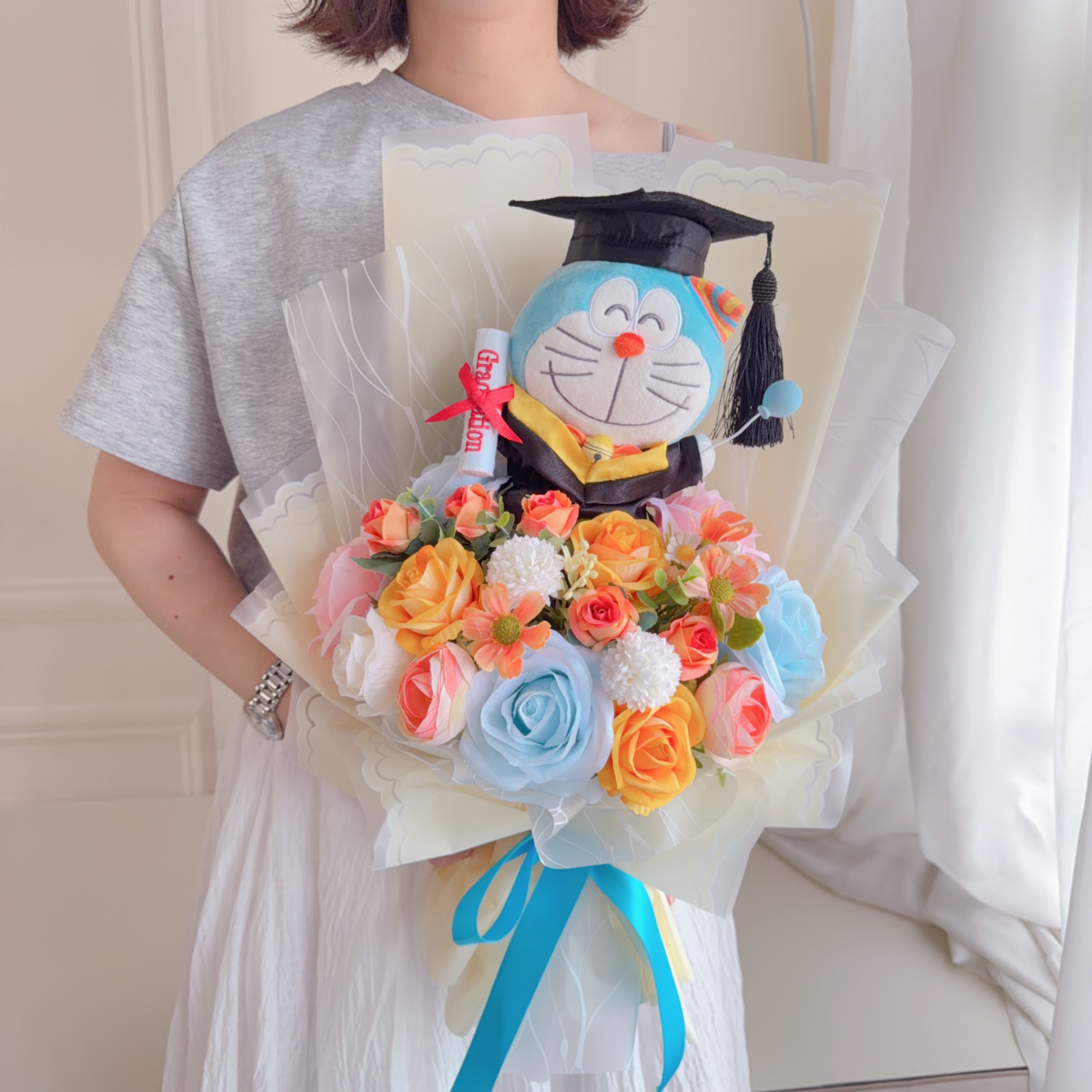 (現貨）多啦A夢畢業公仔花
