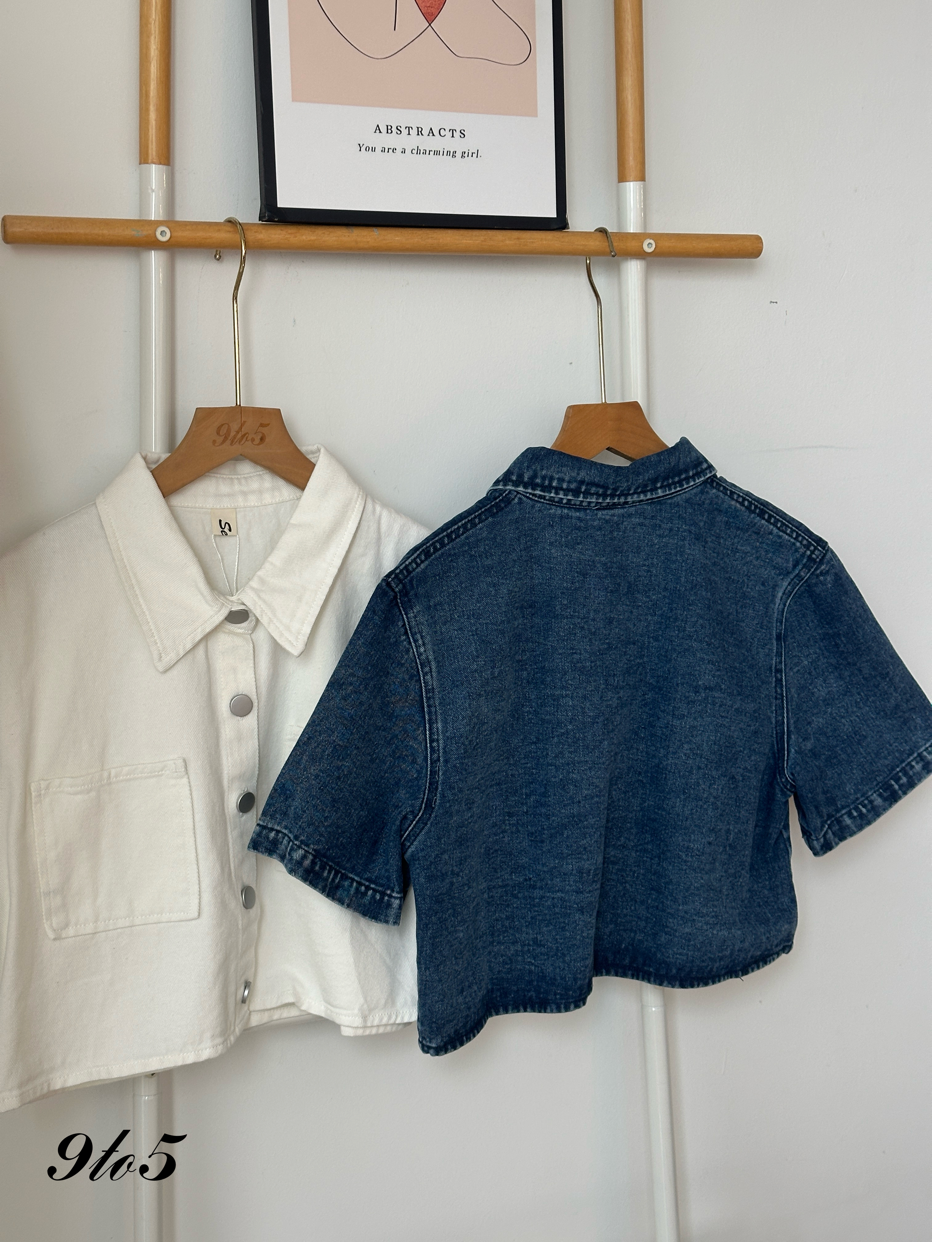 T4031 Denim Crop Jacket - Blue & White