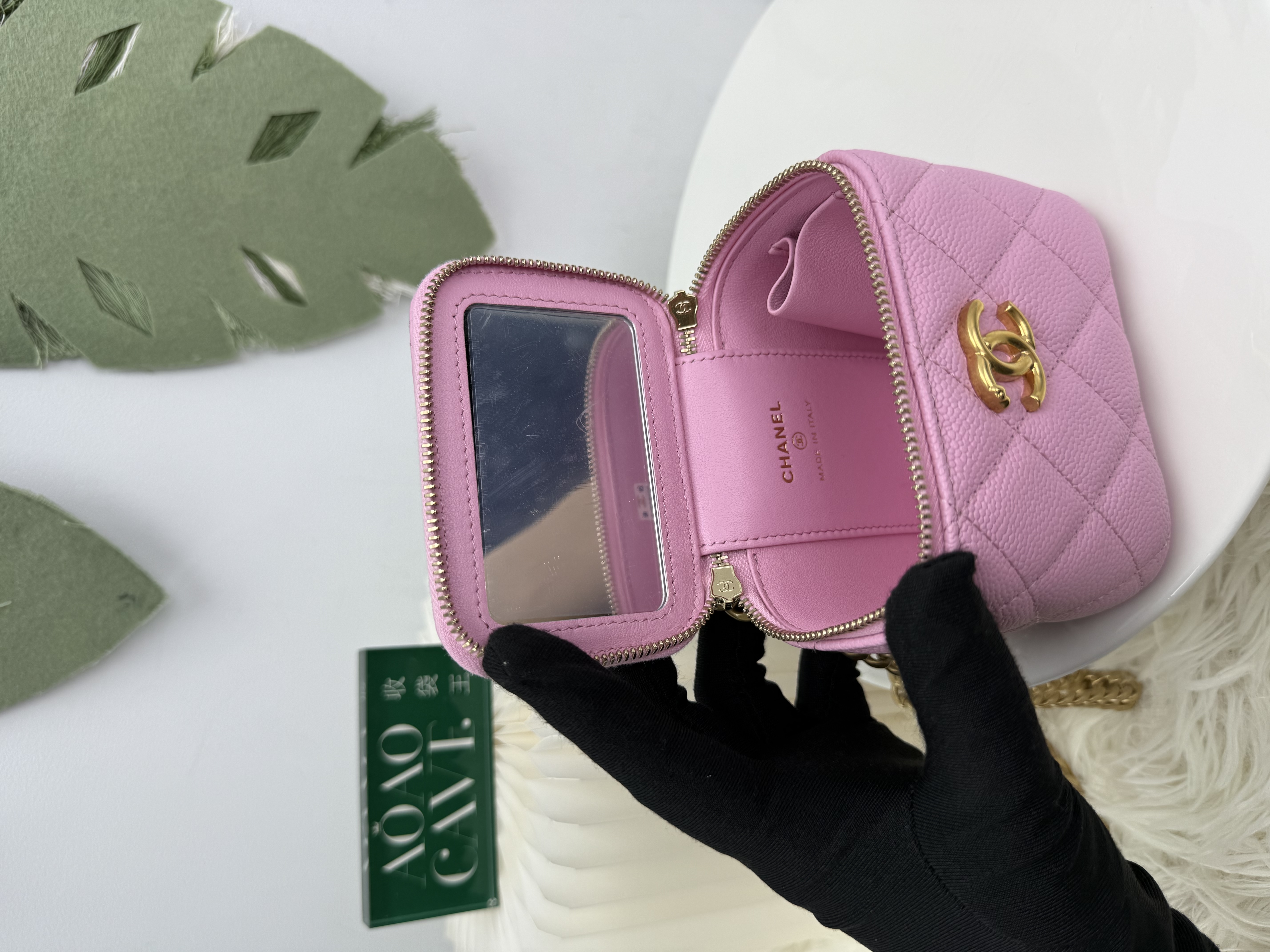 CHANEL 🤍PRE OWNED 23P 粉色心形調節金扣 荔枝牛皮 小方盒🩷