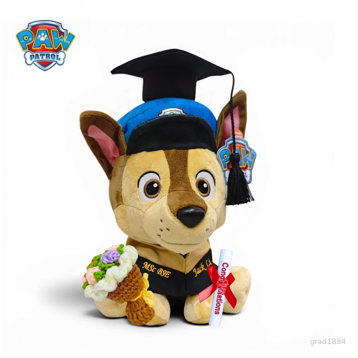 Chase 畢業公仔 Paw Patrol 汪汪隊阿奇畢業禮物公仔 坐款 香港現貨 可加名