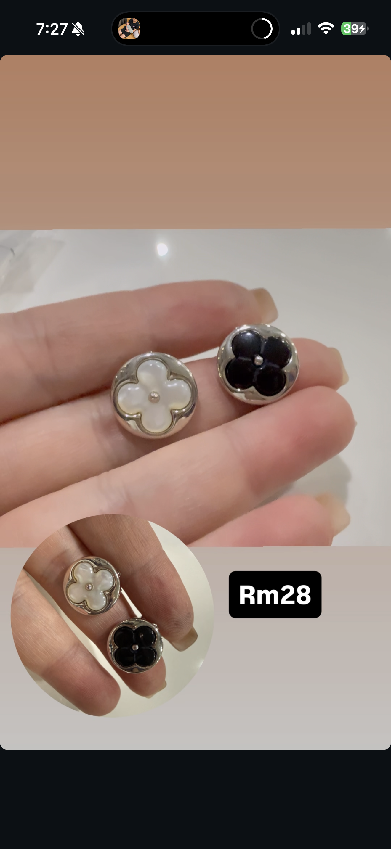 银黑白四葉草耳釘