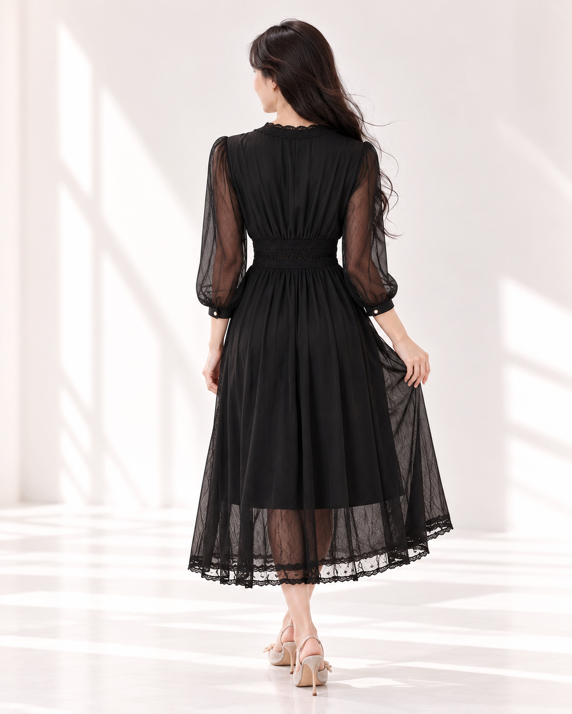5178 Élise Lace Chiffon Midi Dress