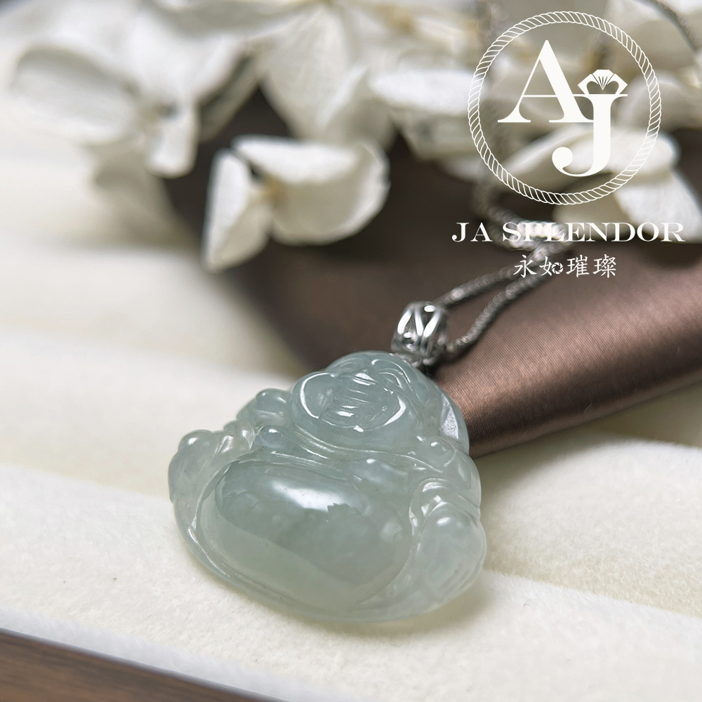 JNK-362 天然翡翠A玉 冰種晴綠笑佛/佛公18K金吊墜(法師加持)
