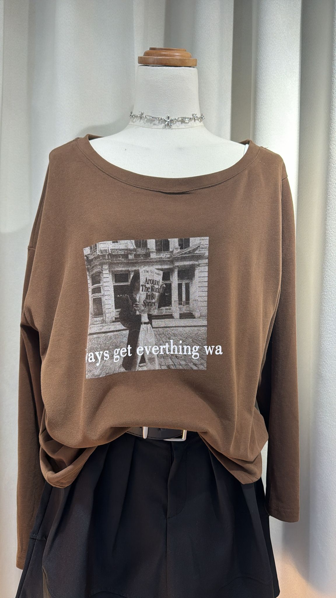 復古印花長袖T恤