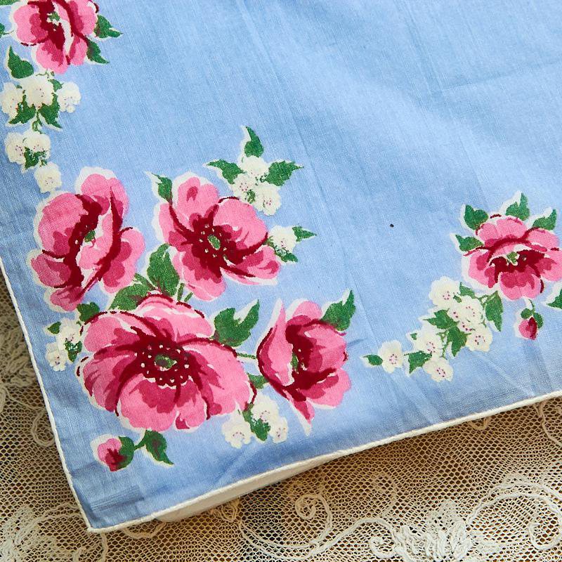 Baby Blue x Pink x White Floral Square Handkerchief (FC169E)