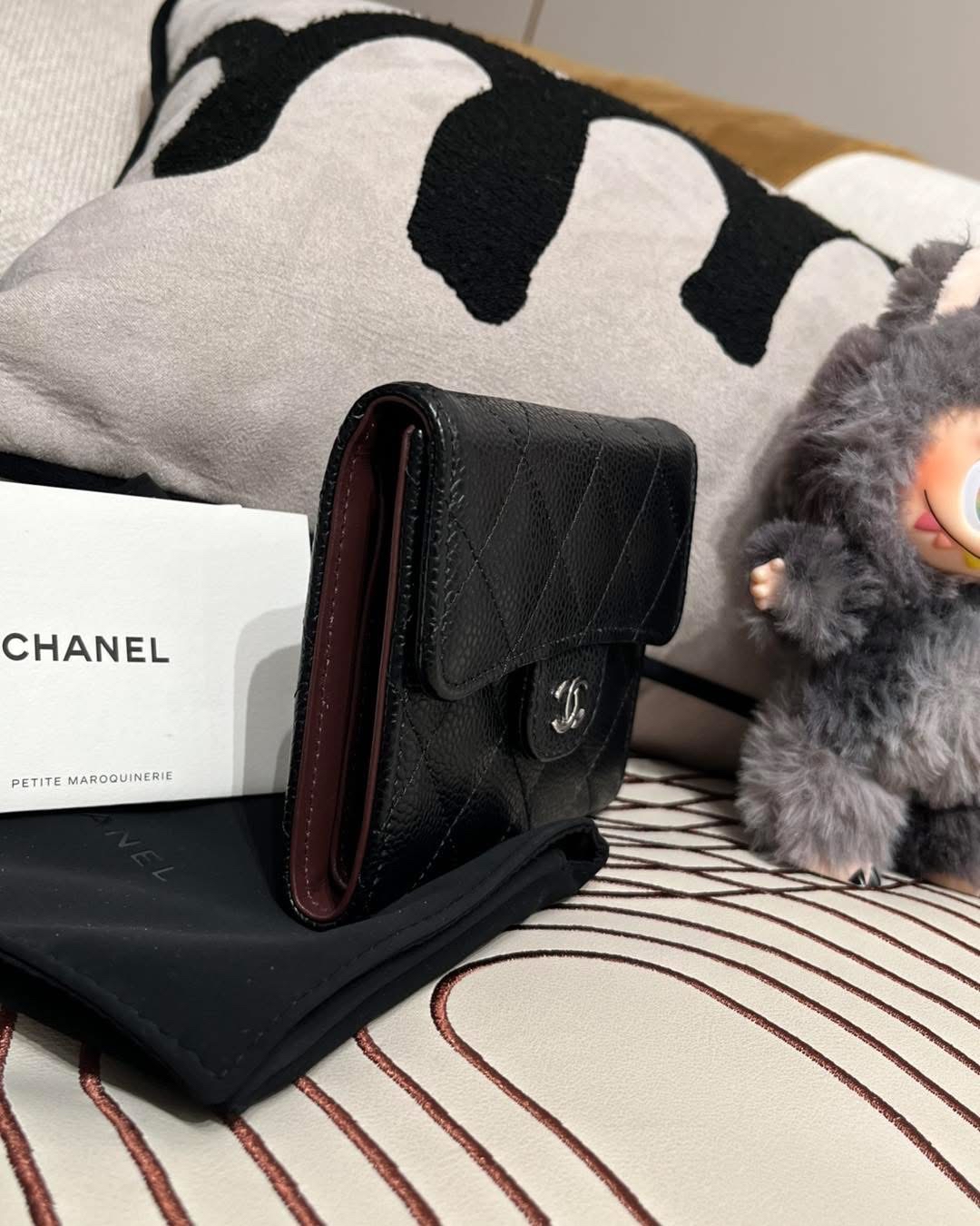 Chanel classic wallet 黑色魚子醬牛皮銀扣經典短銀包100%Authentic,99%new ✅新晶貼✅Dust bag✅ box