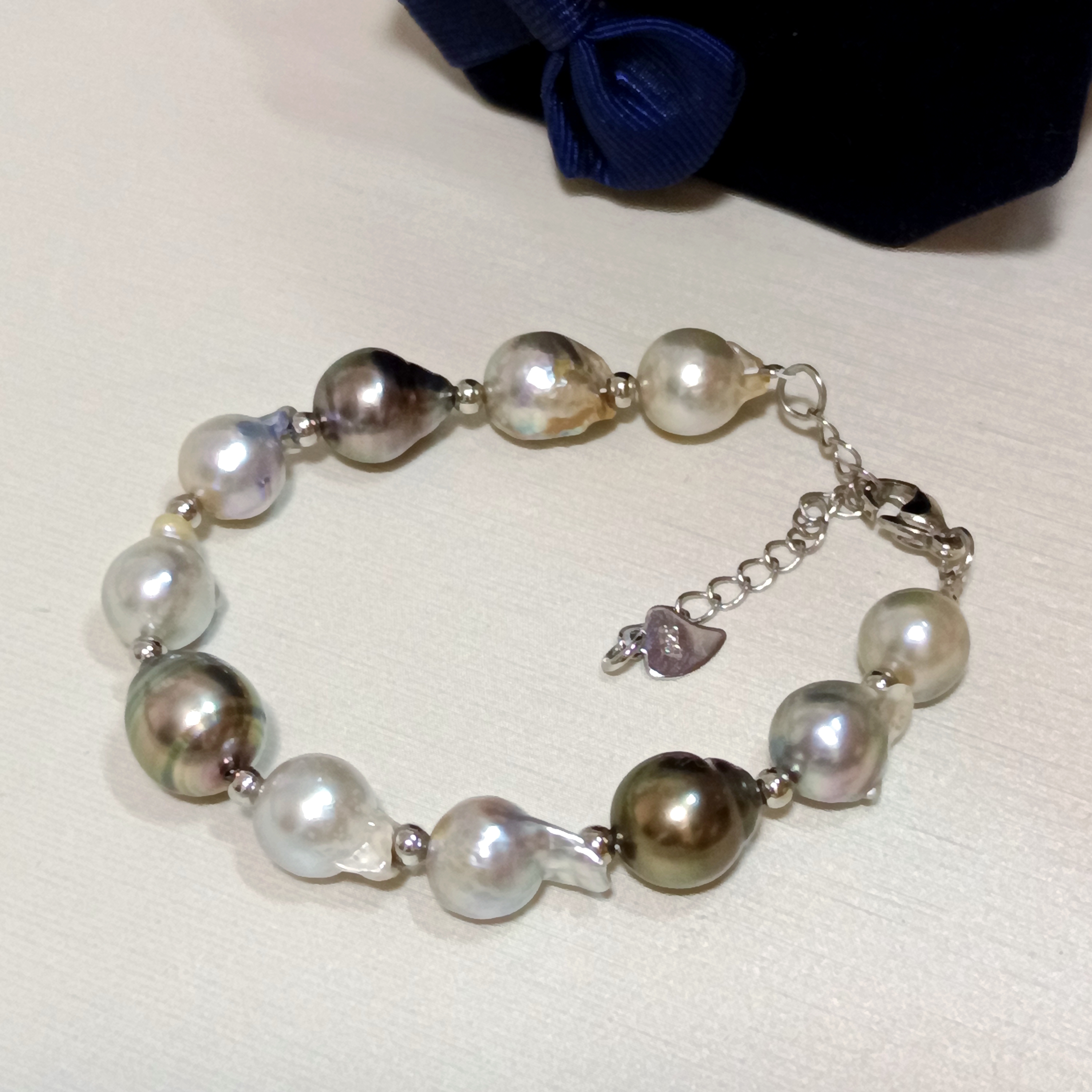 特價品‼️日本真多麻+大溪地巴洛克海水珍珠注白金扣手鍊