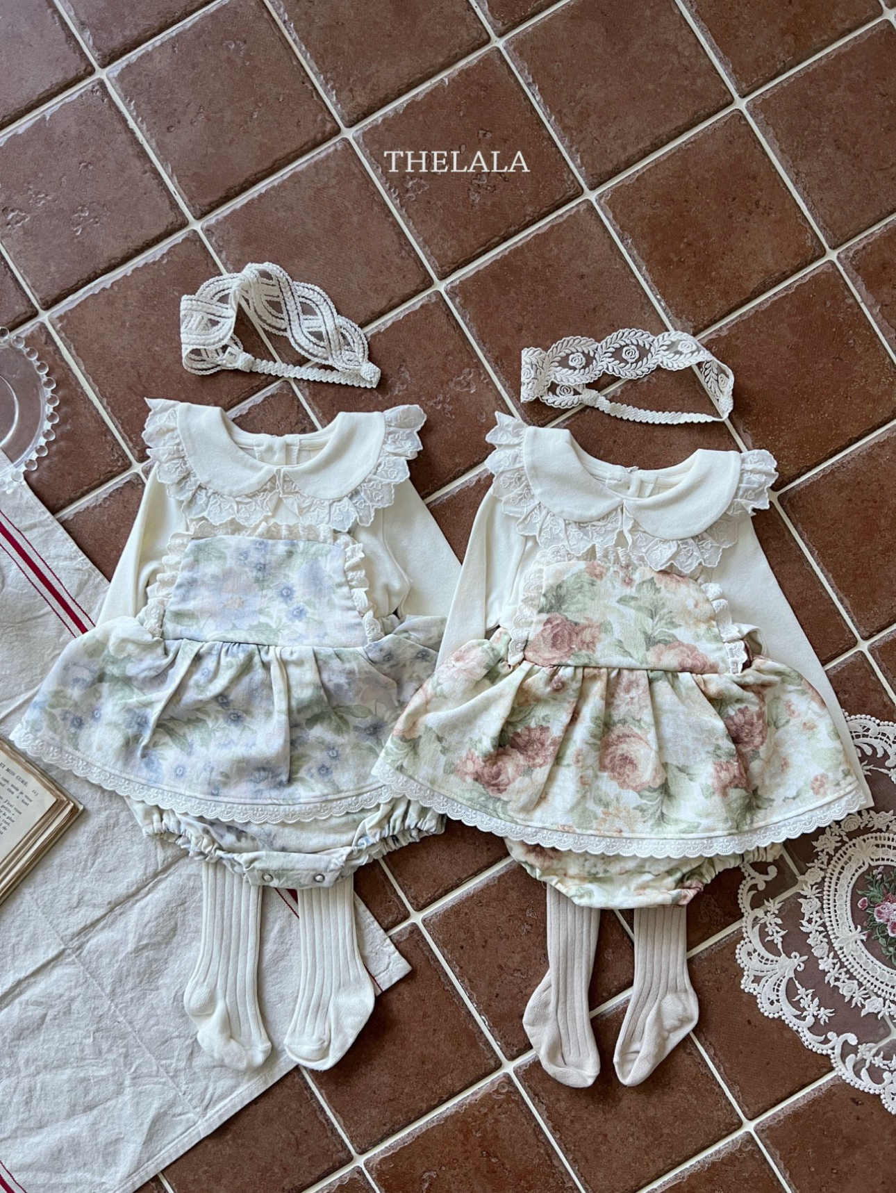 🌸預訂 韓國直送🌸🇰🇷THELALA兩色花卉滿印蕾絲花邊吊帶包屁裙