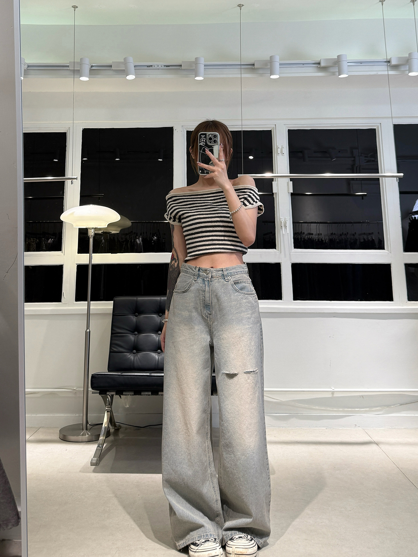 𝐎𝐟𝐟-𝐬𝐡𝐨𝐮𝐥𝐝𝐞𝐫 𝐬𝐭𝐫𝐢𝐩𝐞𝐝 𝐤𝐧𝐢𝐭 𝐭𝐨𝐩