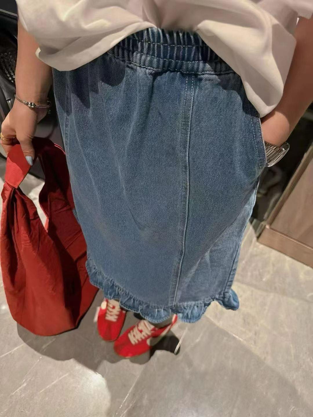 橡筋腰ruffle 腳牛仔Sk 