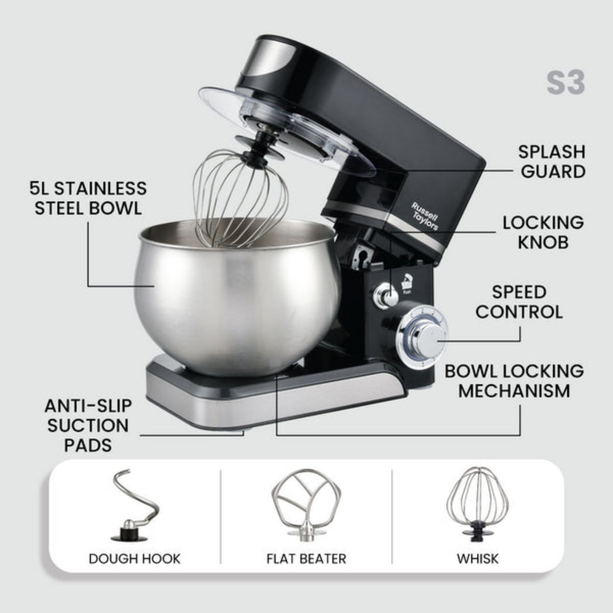 Russell Taylors 1300W 5L Stand Mixer (S3)