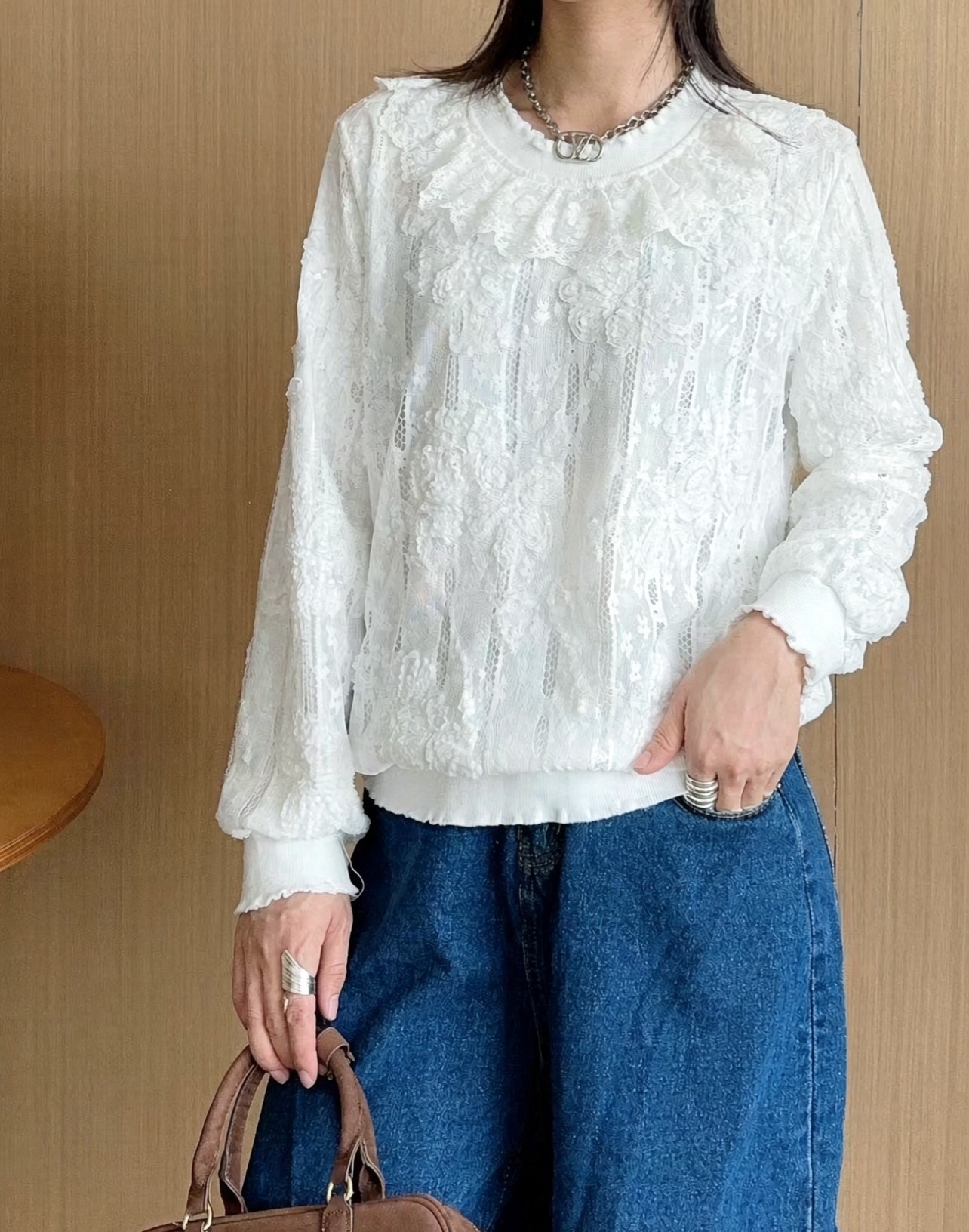 重工蕾絲刺綉上衣(M38寸胸/L40寸/XL42寸)