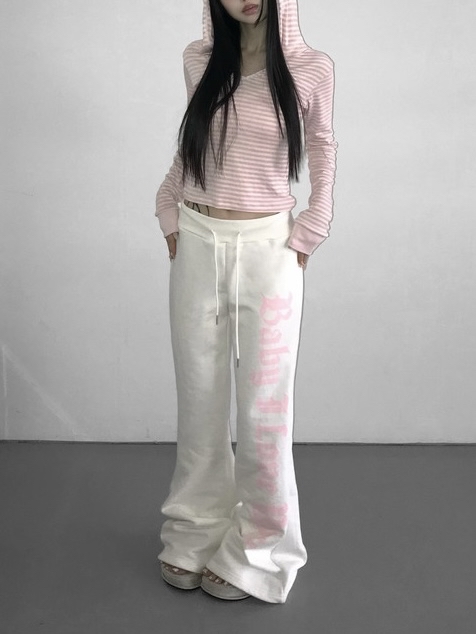 Cotton Gothic Print Flare Sweatpants