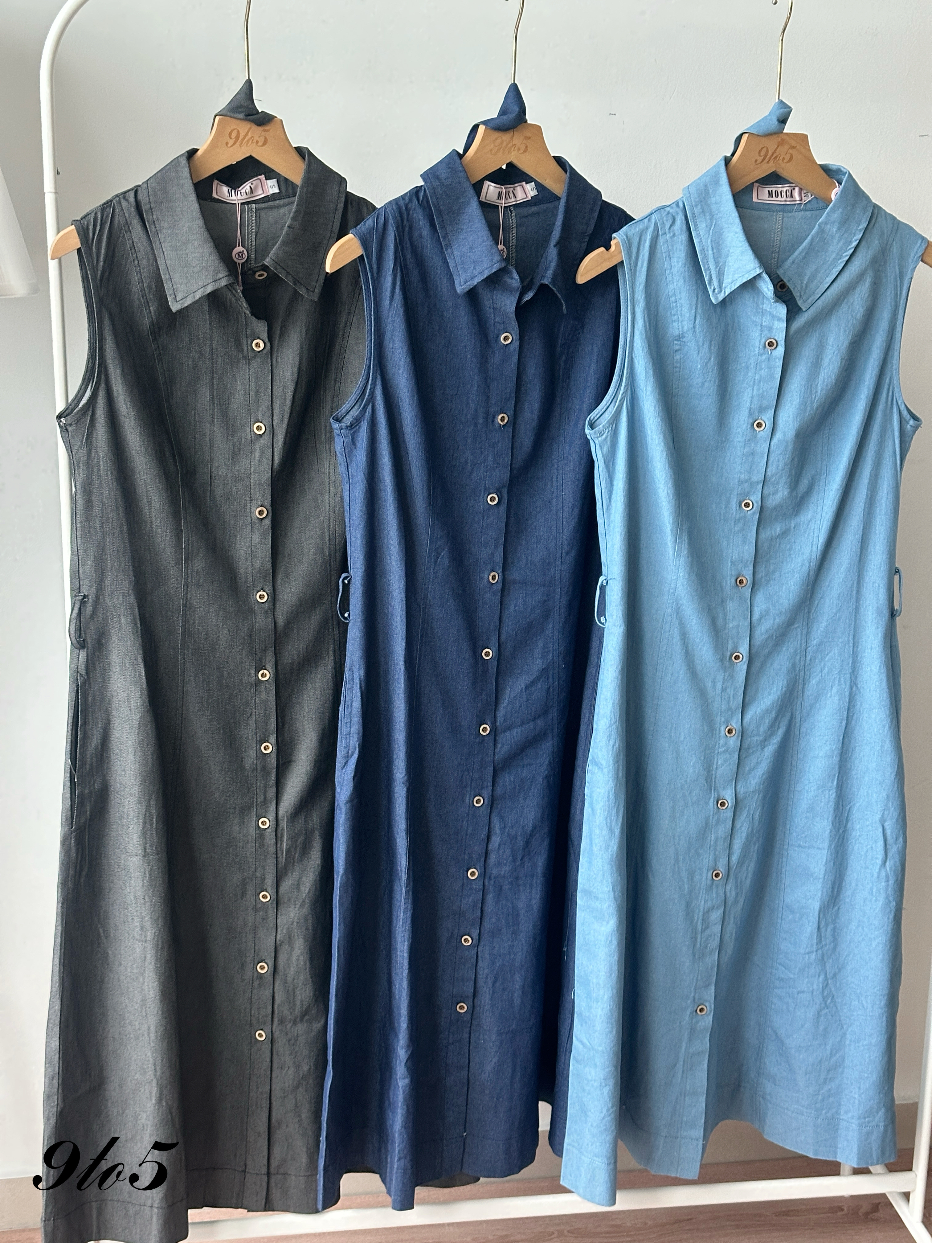 D2359 Sleeveless Denim Dress - 3 Colors 