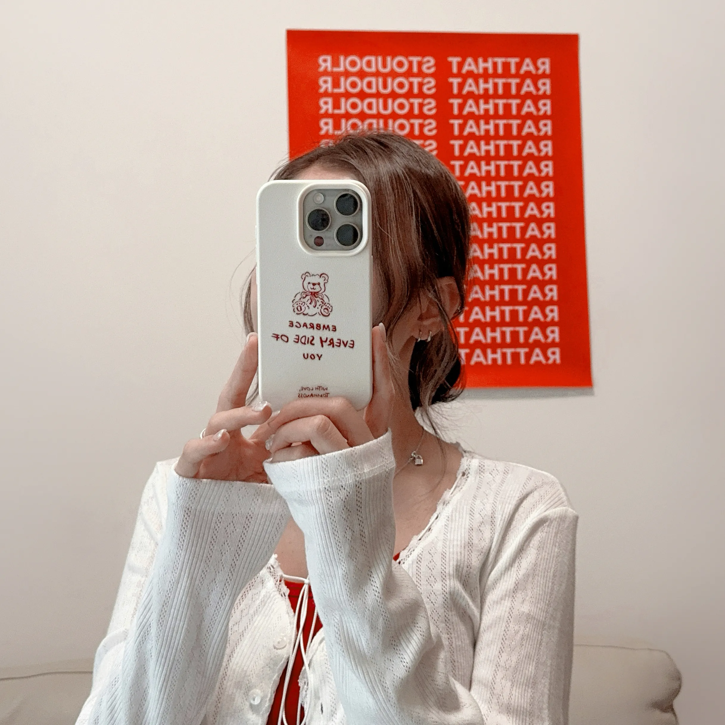 【Huggy Little Teddy】仿皮紋軟膠手機殼*象牙白/黑*