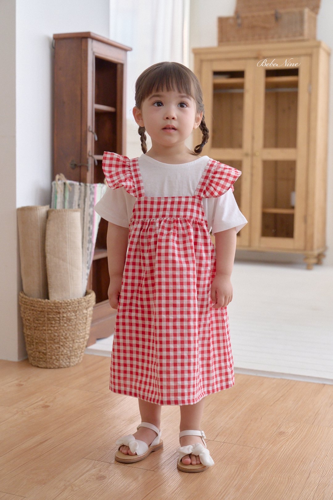 ☀️預訂 韓國直送☀️🇰🇷Bebenine兩色格紋荷葉邊純棉吊帶連身裙