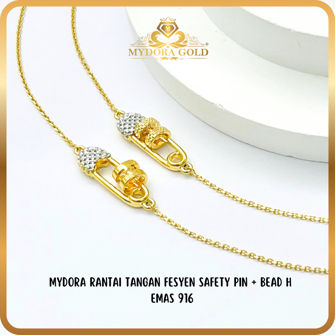 MYDORA Rantai Tangan Fesyen Safety Pin + Bead H l EMAS 916/22K