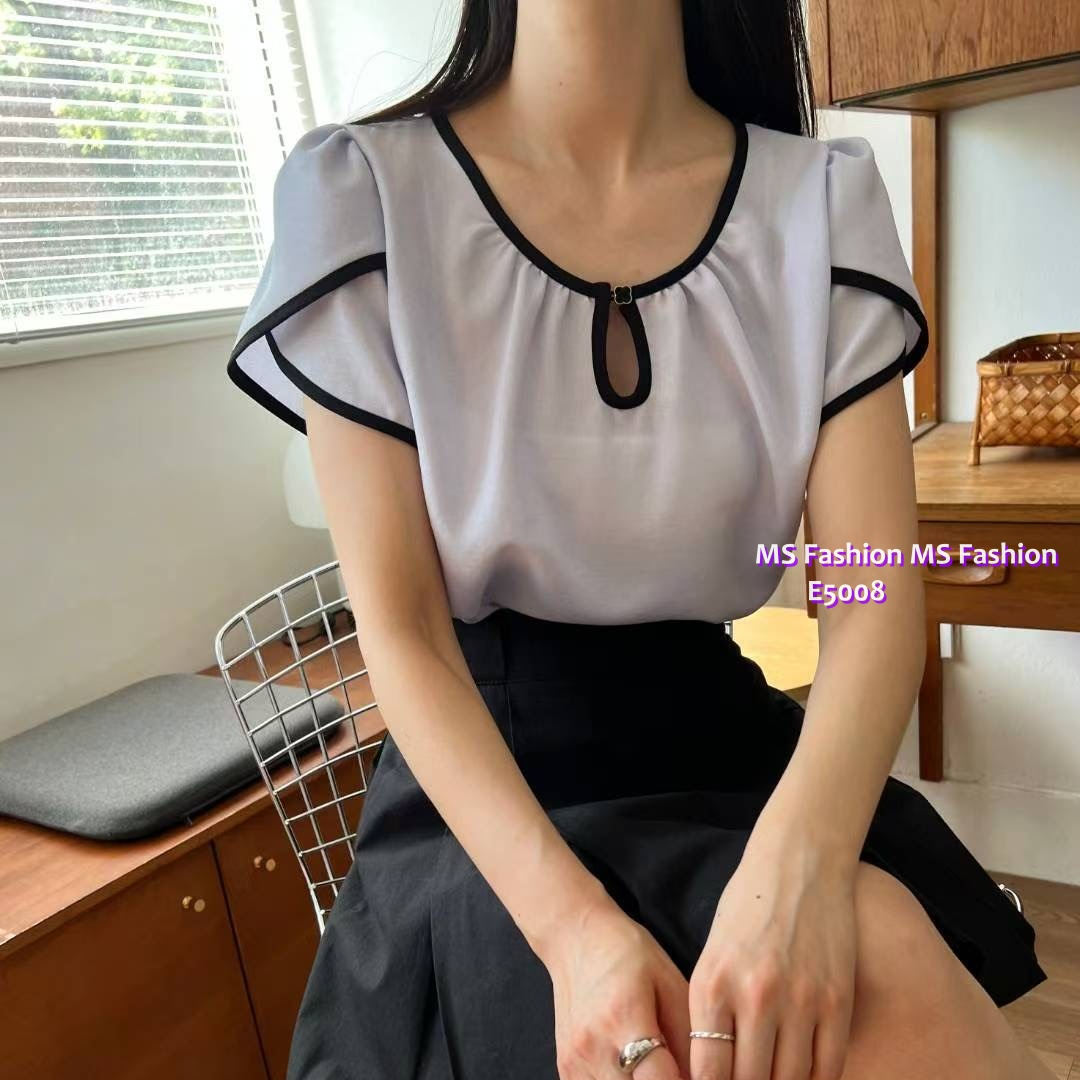 E5008 特色領拼邊top
