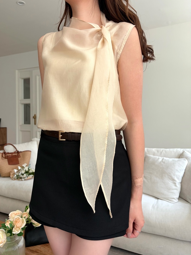 Sheer Tie-Neck Top (Cream)
