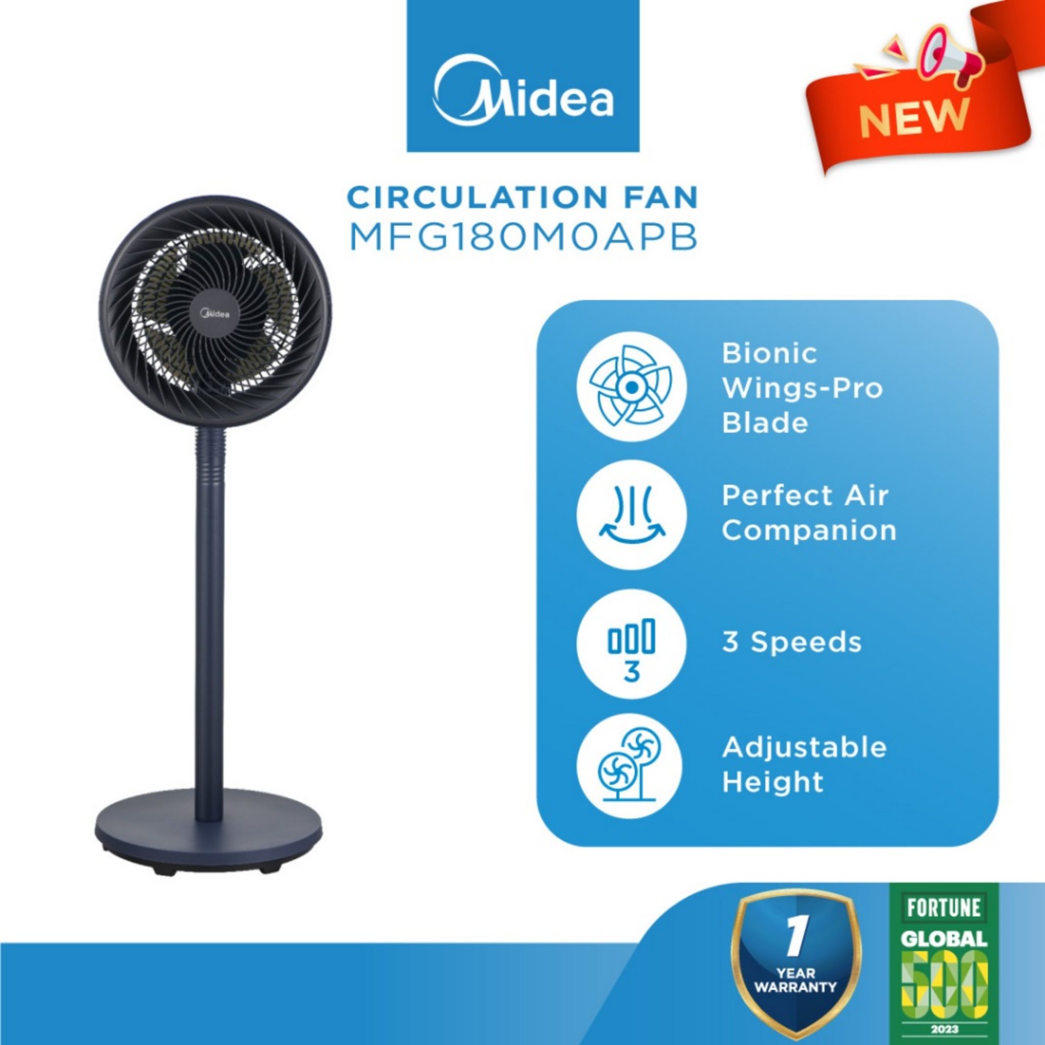 Midea 7" Stand Air Circulation Fan MFG180M0APB
