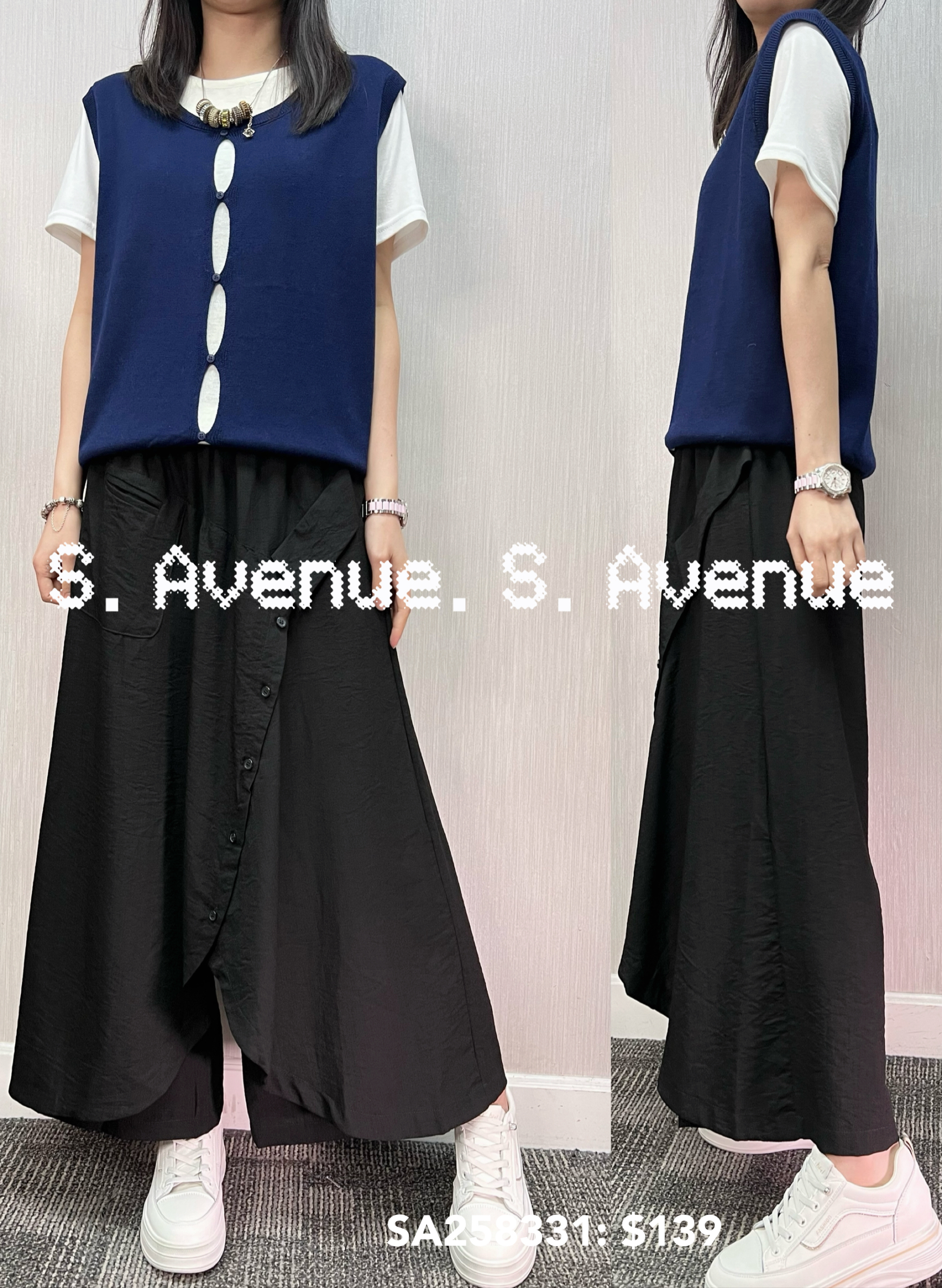 SA258331: 短袖假兩件中間偷空線top