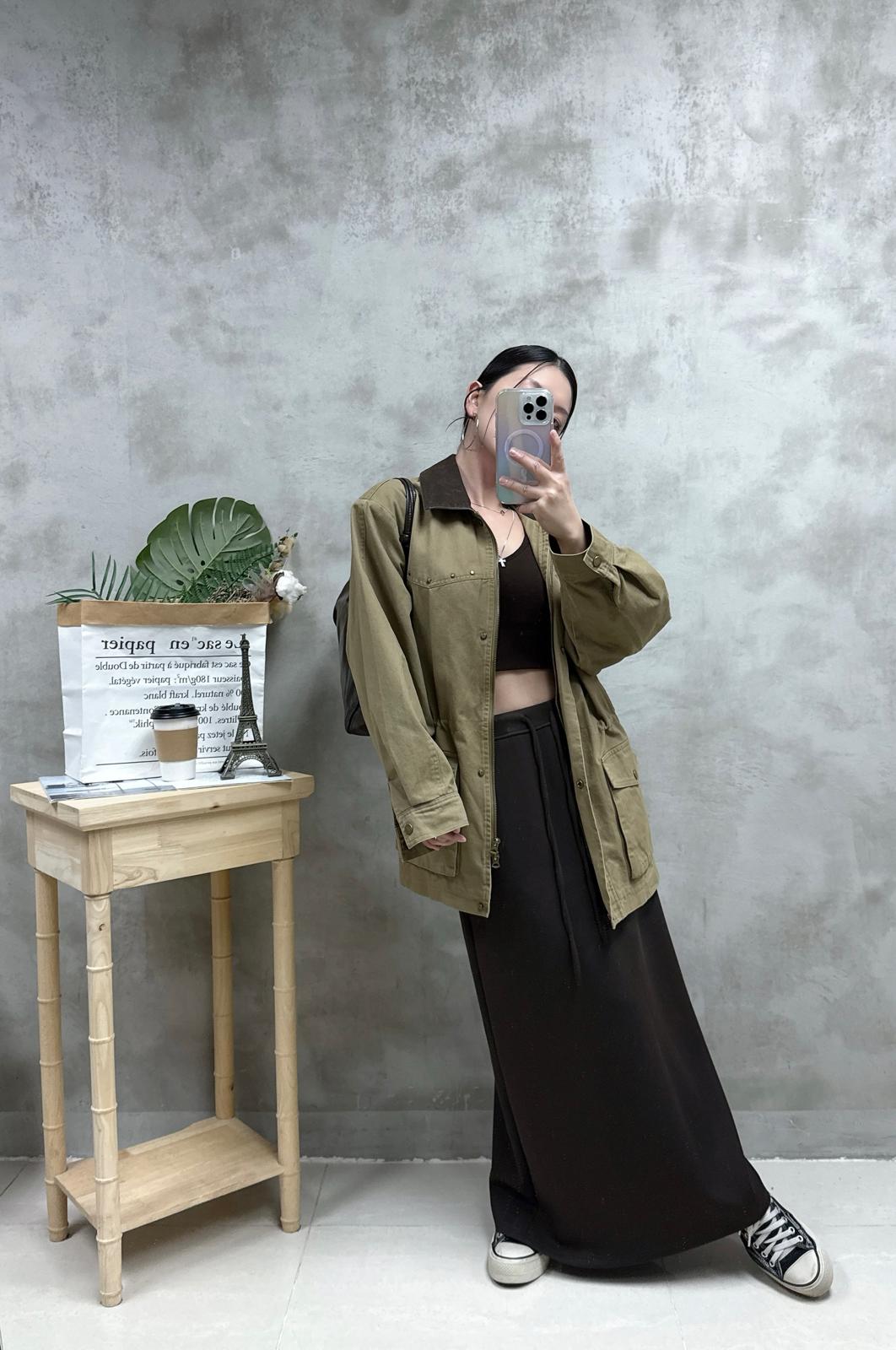 G07 鍋釘拼色領牛仔軍褸