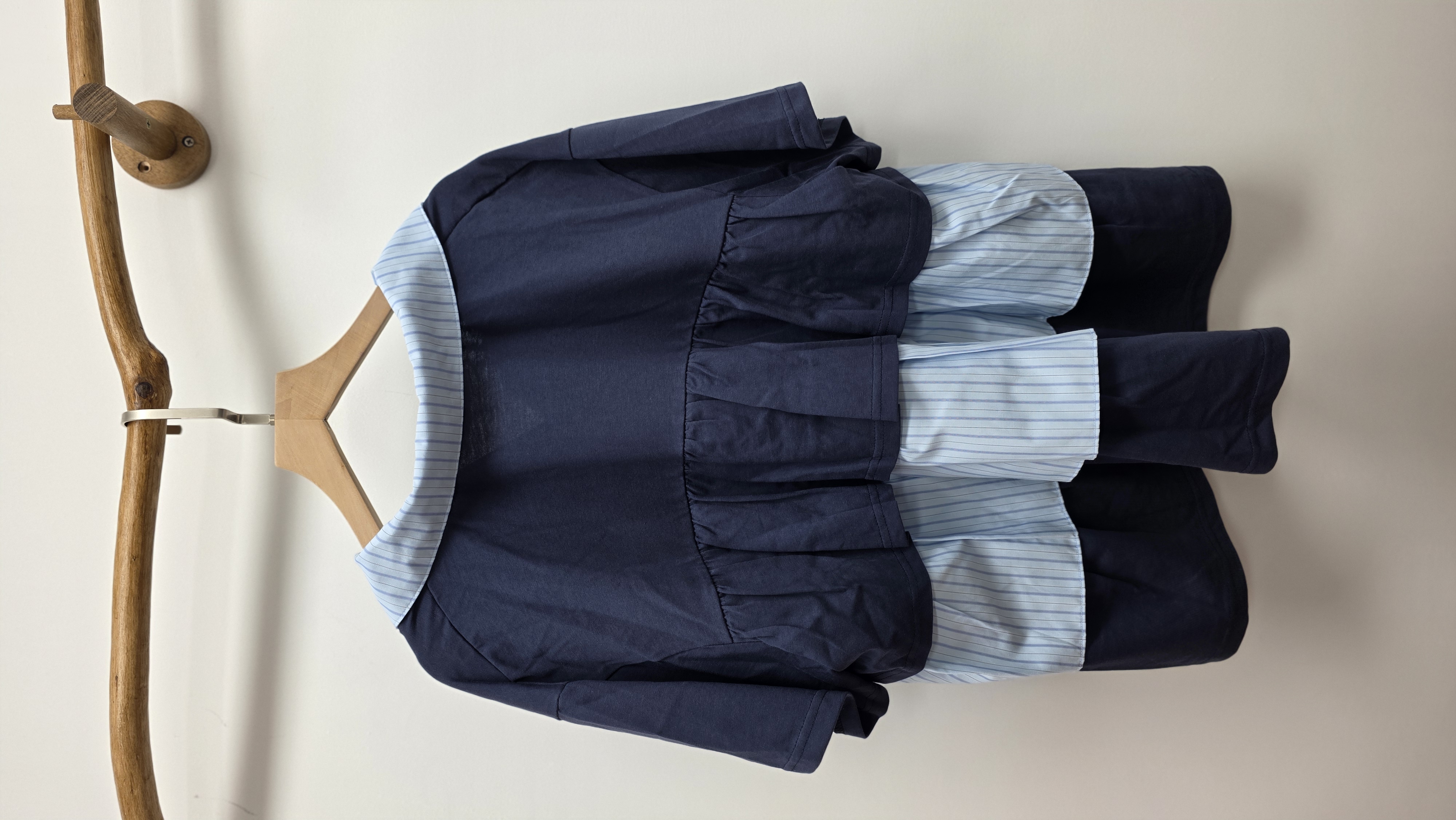 韓國深藍拼布背Ruffle Tee