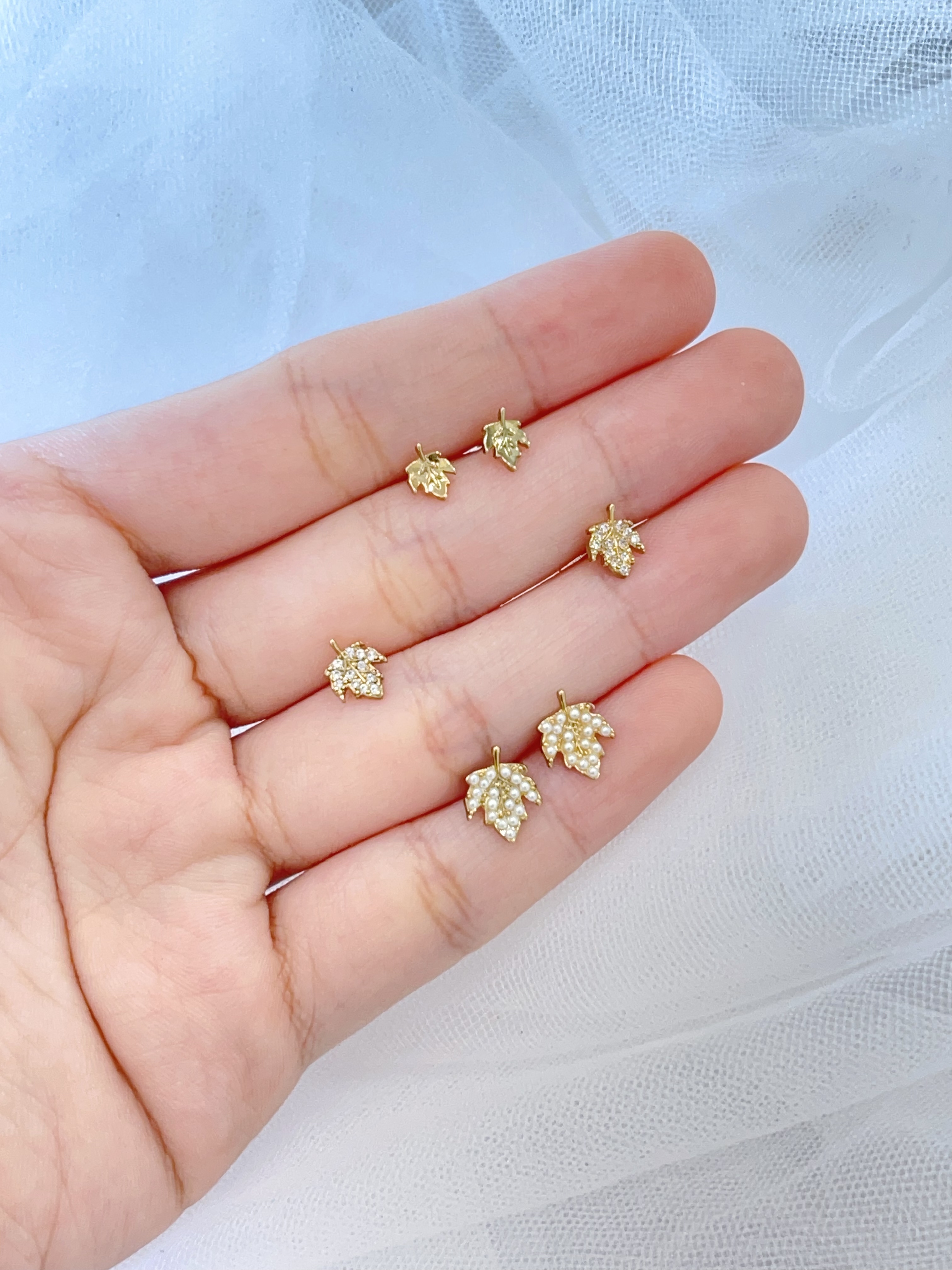 珍珠叶子状耳环套装