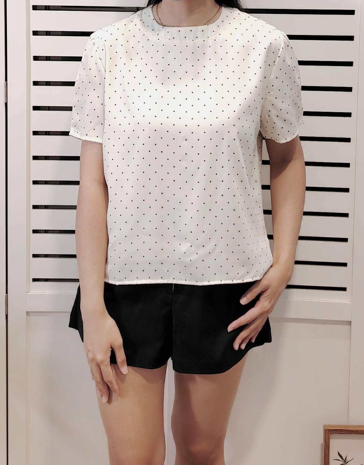LY611 Chiffon Polkadot Short Sleeve Top